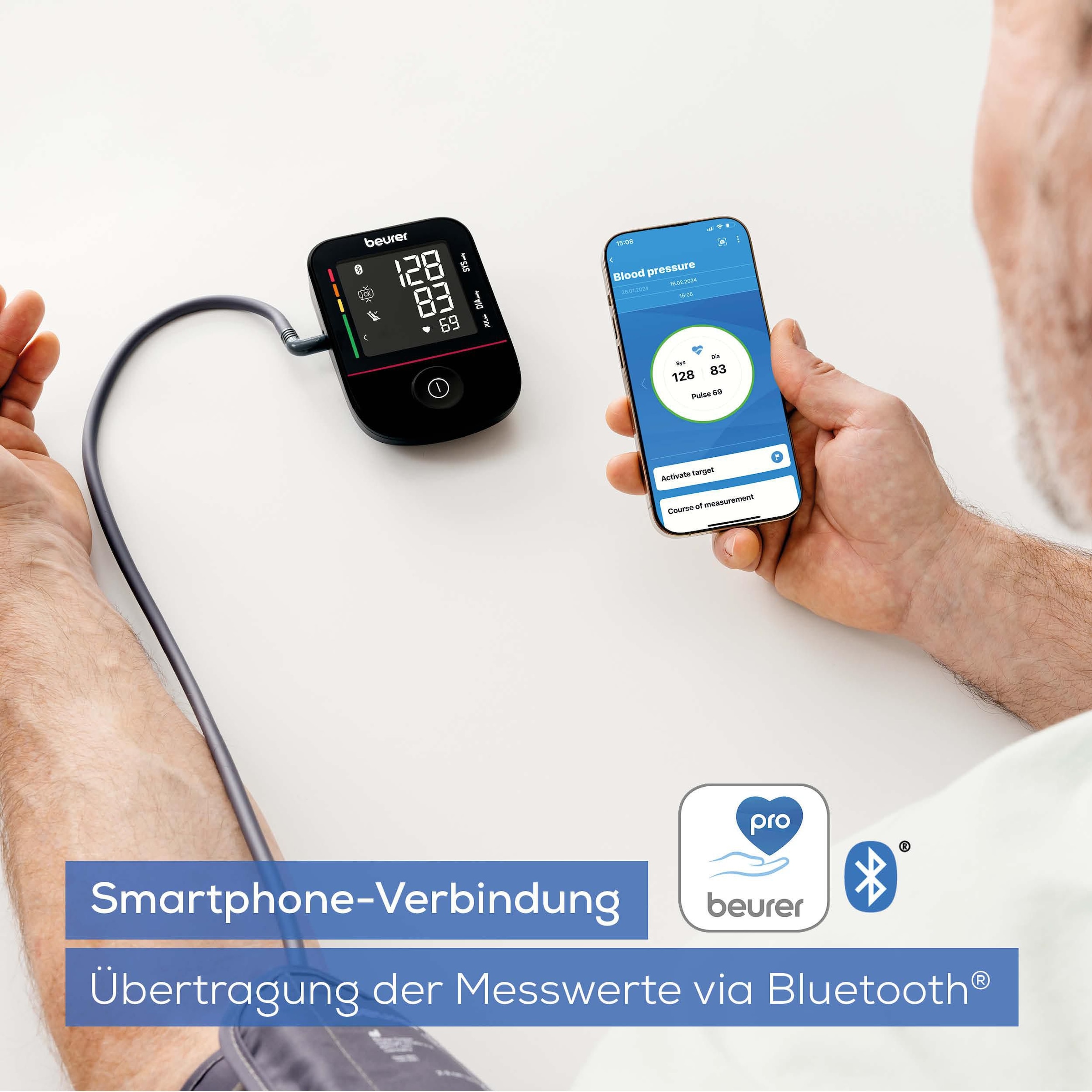 BEURER Oberarm-Blutdruckmessgerät »BM 48 mit Smartphone-Verbindung, Medizinprodukt«, schnelle und komfortable Blutdruckmessung per Knopfdruck