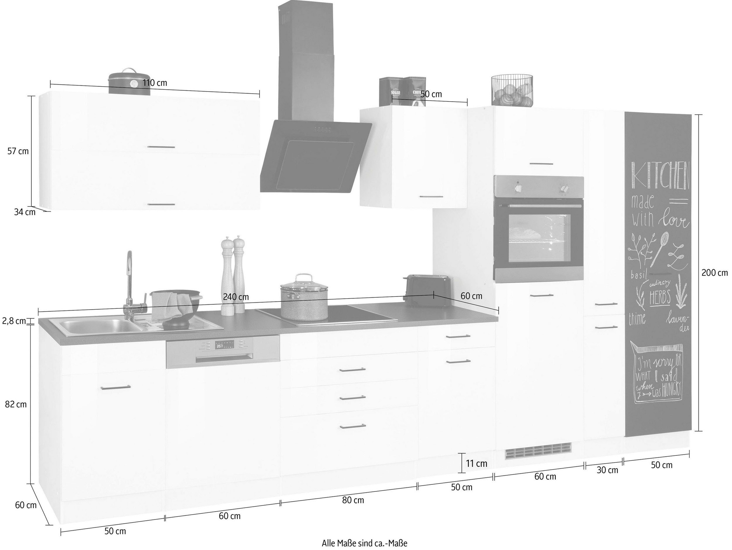 HELD MÖBEL Küchenzeile »Trier«, mit E-Geräten, Breite 380 cm kaufen bei OTTO