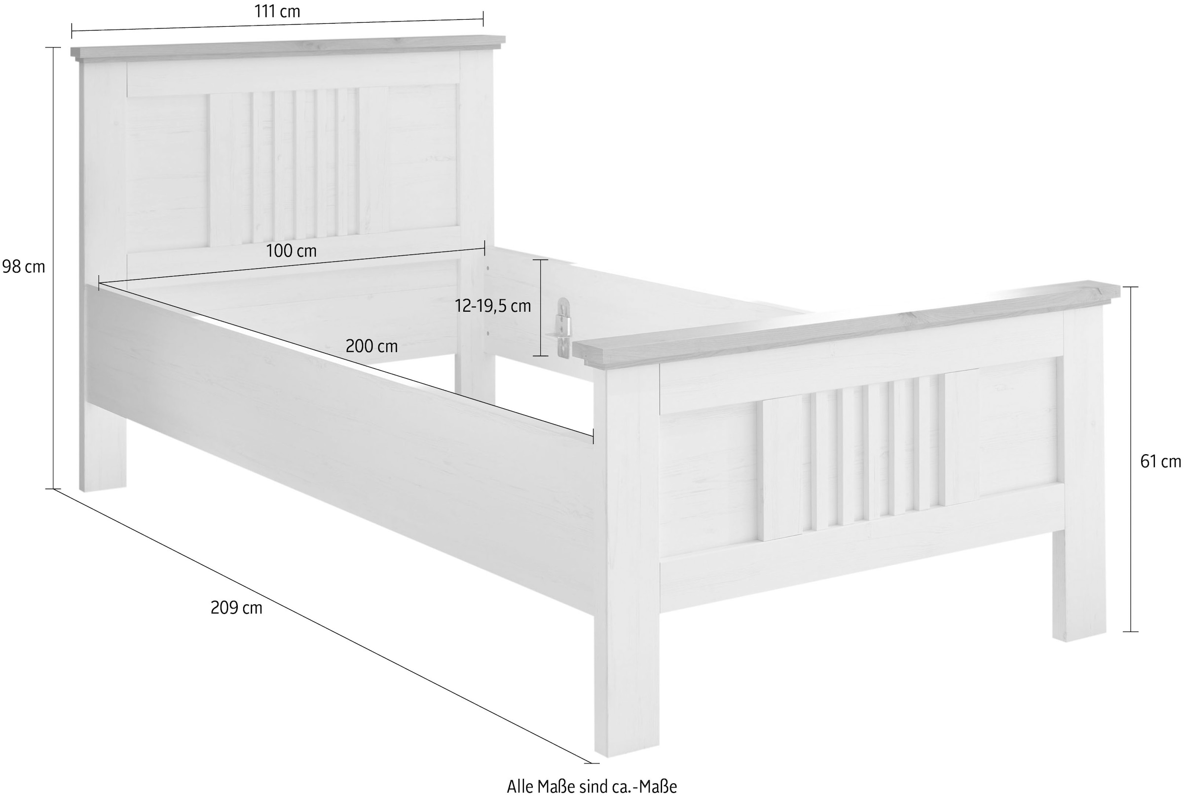 Schlafkontor Bettgestell »Trient« Landhaustil, Bett wahlweise in 2 Größen