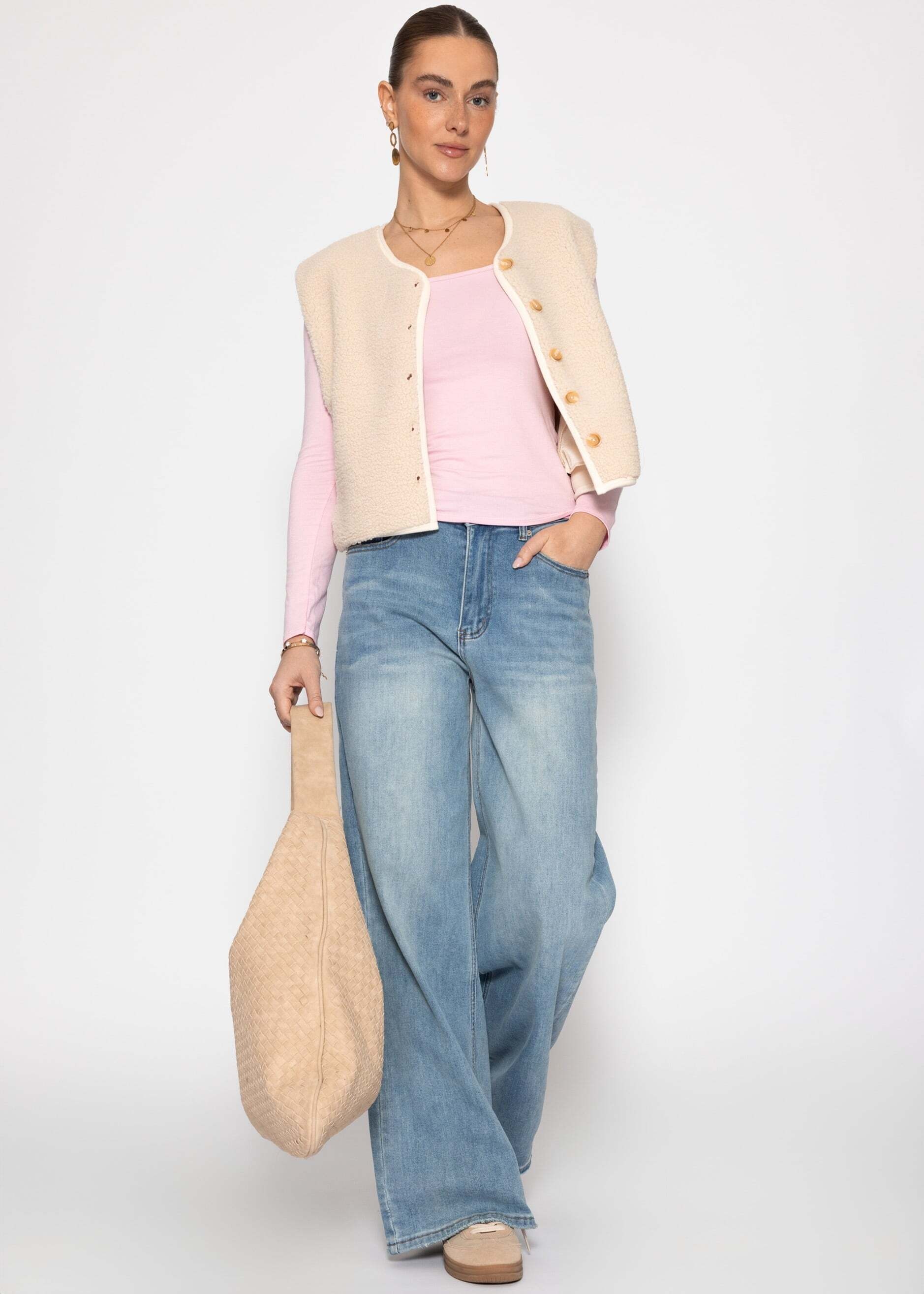 SASSYCLASSY Langarmshirt »Langarmshirt mit Ausschnitt« Weiches Top mit komfortabler Passform Offwhite Grau Schwarz Rosa