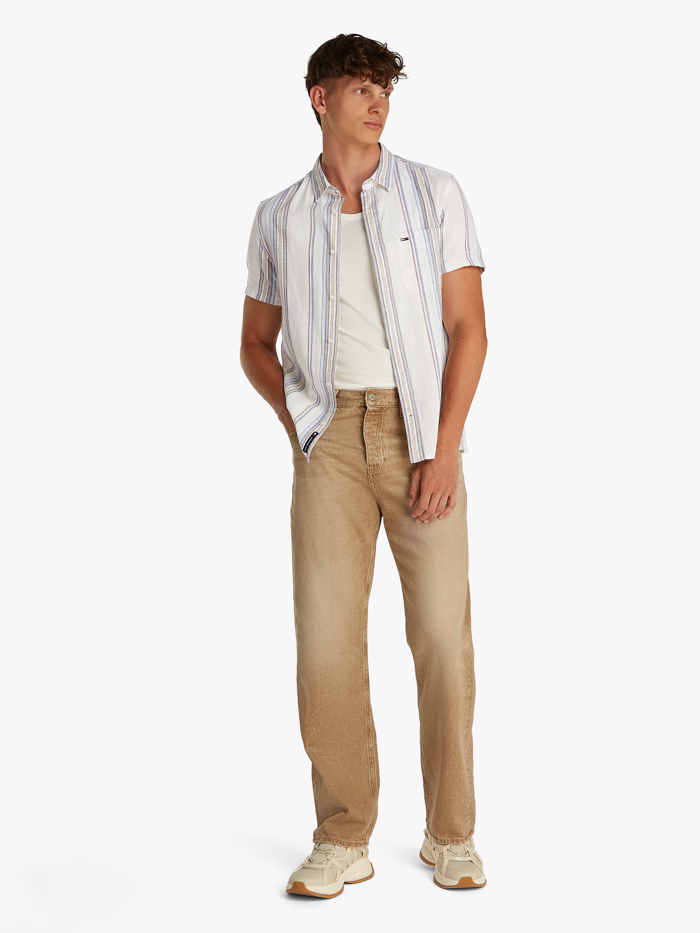 Tommy Jeans Kurzarmhemd »TJM REG SLUB STRIPE SS SHIRT EXT«, modische mehrfarbig gestreift