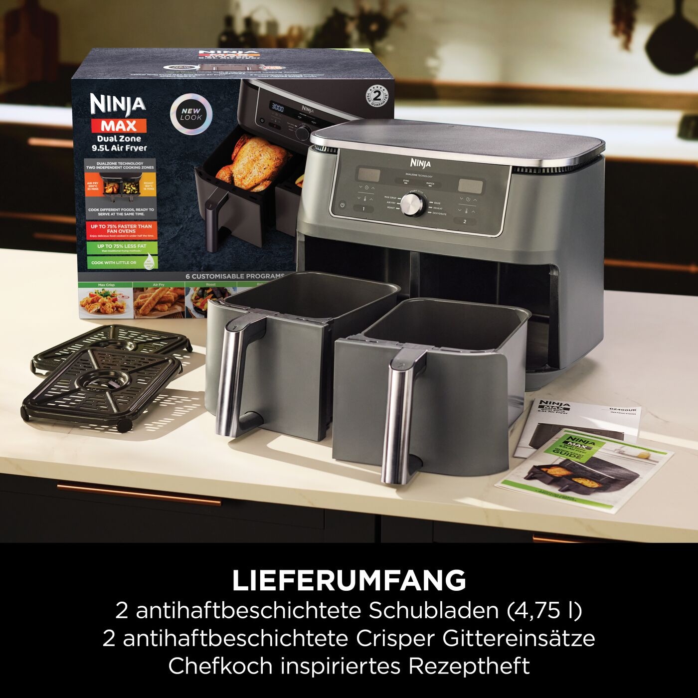 NINJA Heißluftfritteuse »MAX 6-in-1 Dual Zone Air Fryer 9,5L DZ400EU« 2470 W