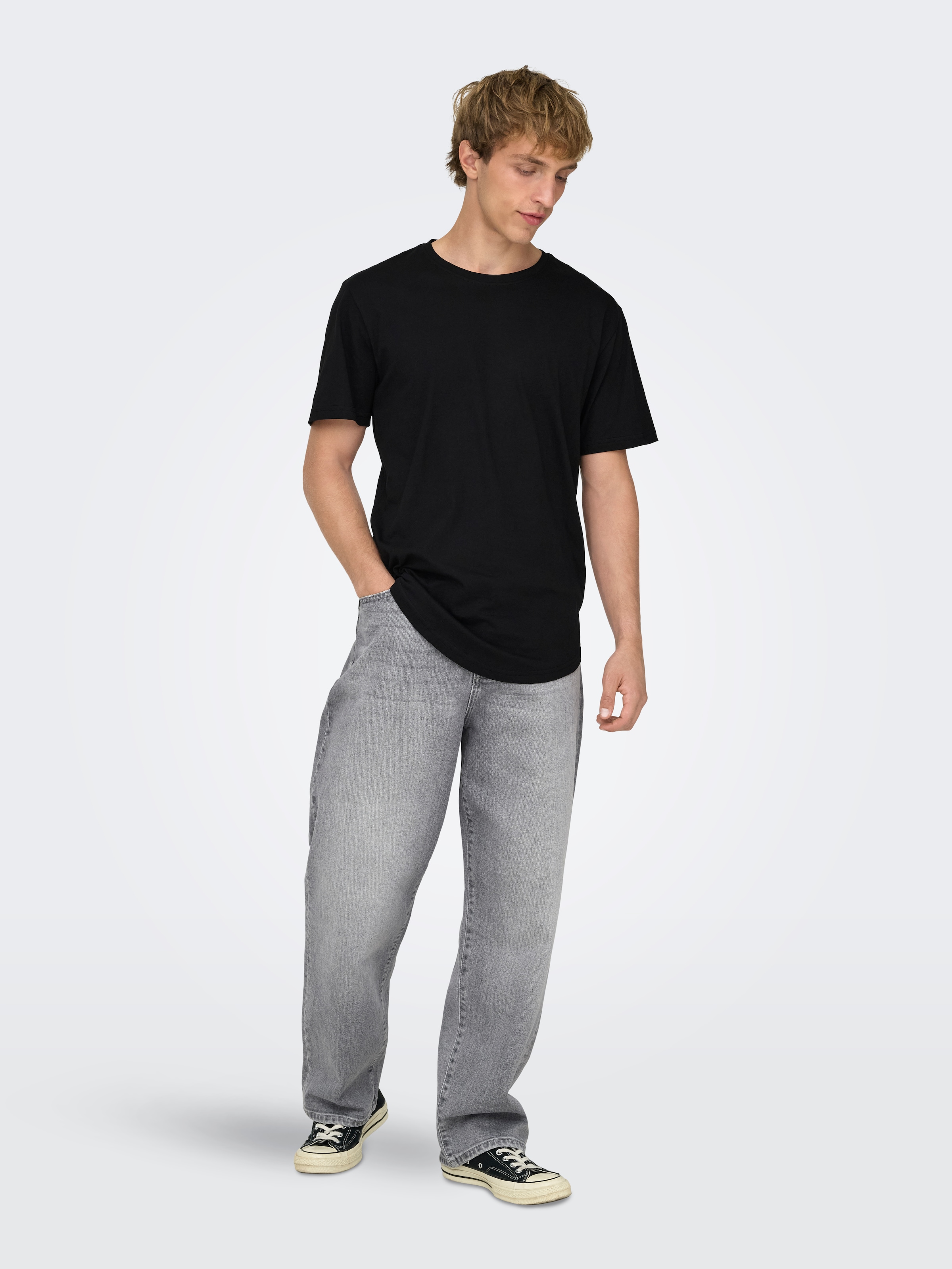 ONLY & SONS Rundhalsshirt »ONSMATT LONGY SS TEE 3-PACK« Packung, 3 Stk. Baumwolle, lang geschnitten