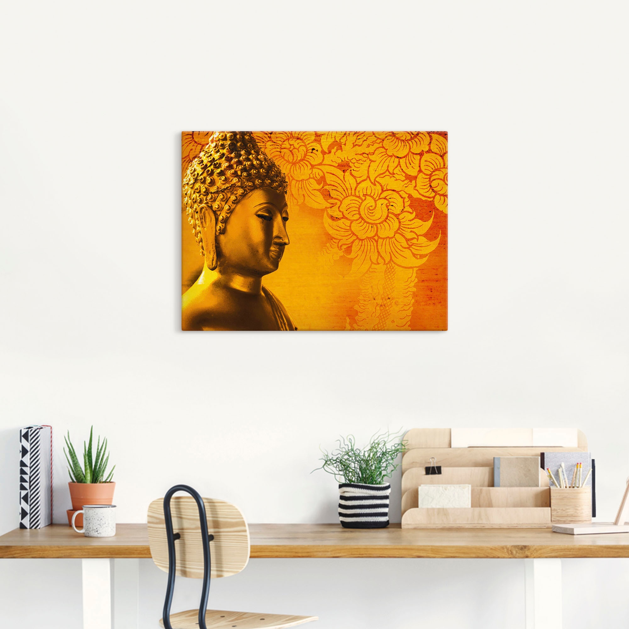 Artland Leinwandbild »Buddha Goldstatue - gold«, Religion, (1 St.), auf Keilrahmen gespannt