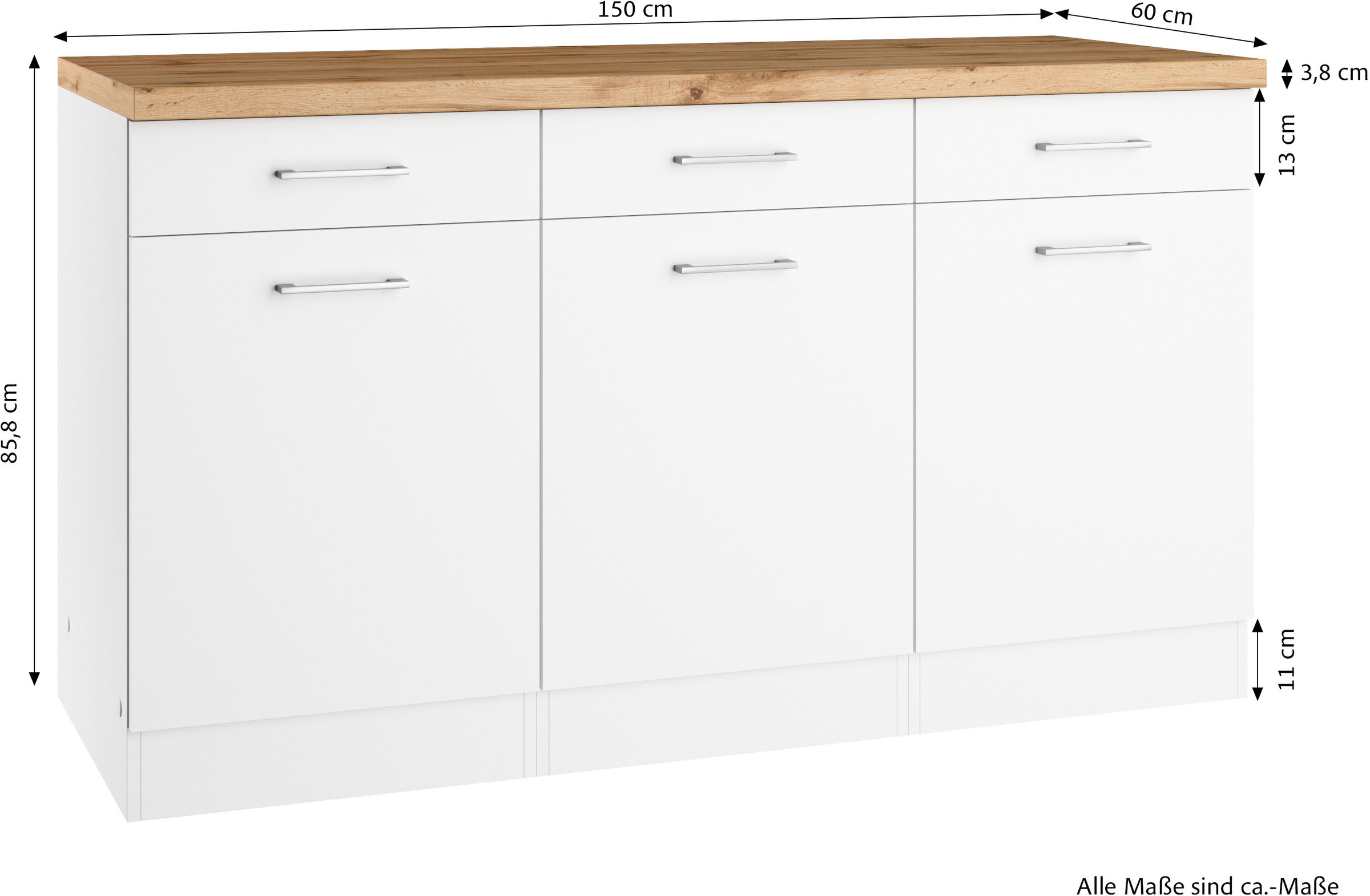 KOCHSTATION Unterschrank »KS-Milan« Unterschrank 150 cm, matte oder hochglänzende Fronten