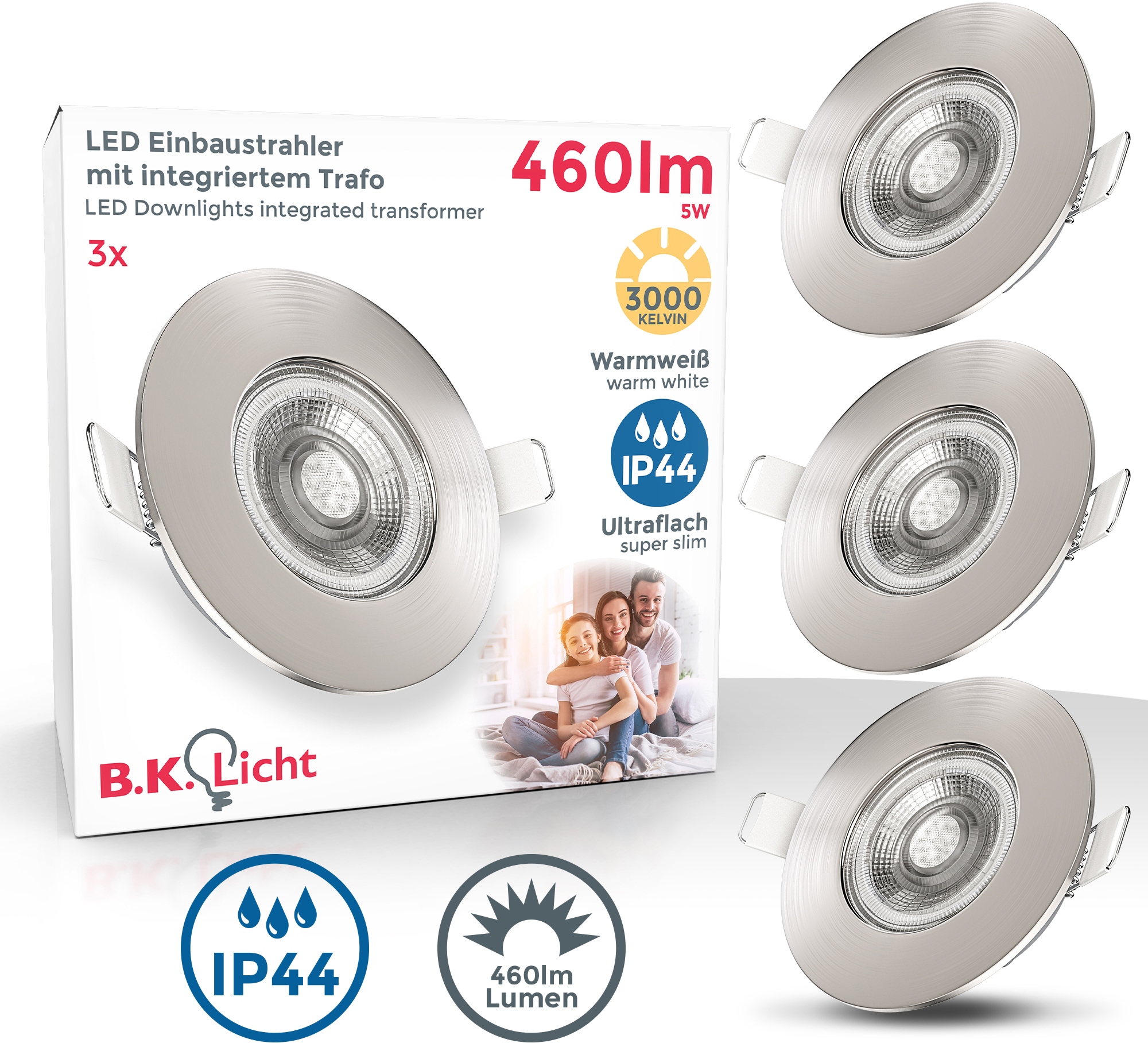 B.K.Licht LED Deckenspots OTTO bei bestellen Spots Bad Lampe Einbaustrahler Einbauleuchte, 3 ultraflach LED online IP44 flammig-flammig