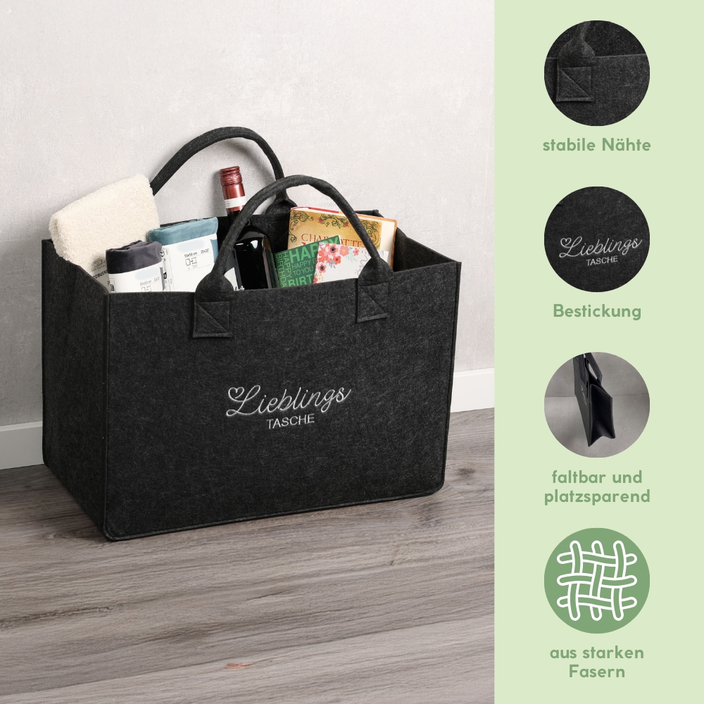 KESPER® Henkeltasche »Aufbewahrungstaschen „Lieblingstasche“ im 2-er Set, in Filz-Optik« 2 verschiedene Farben, 100% Polyester, 50x25x34 cm