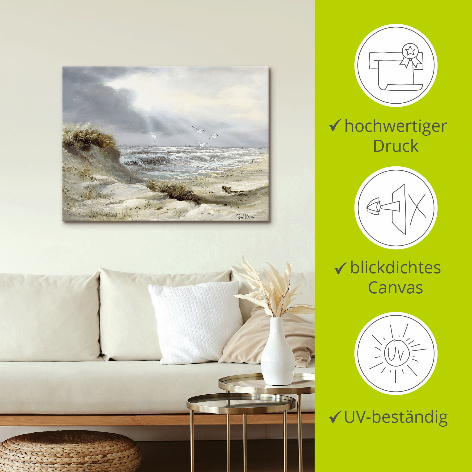 Artland Wandbild »Dünen an der stürmischen See«, Küste, (1 St.), als Leinwandbild, Poster, Wandaufkleber in verschied. Größen