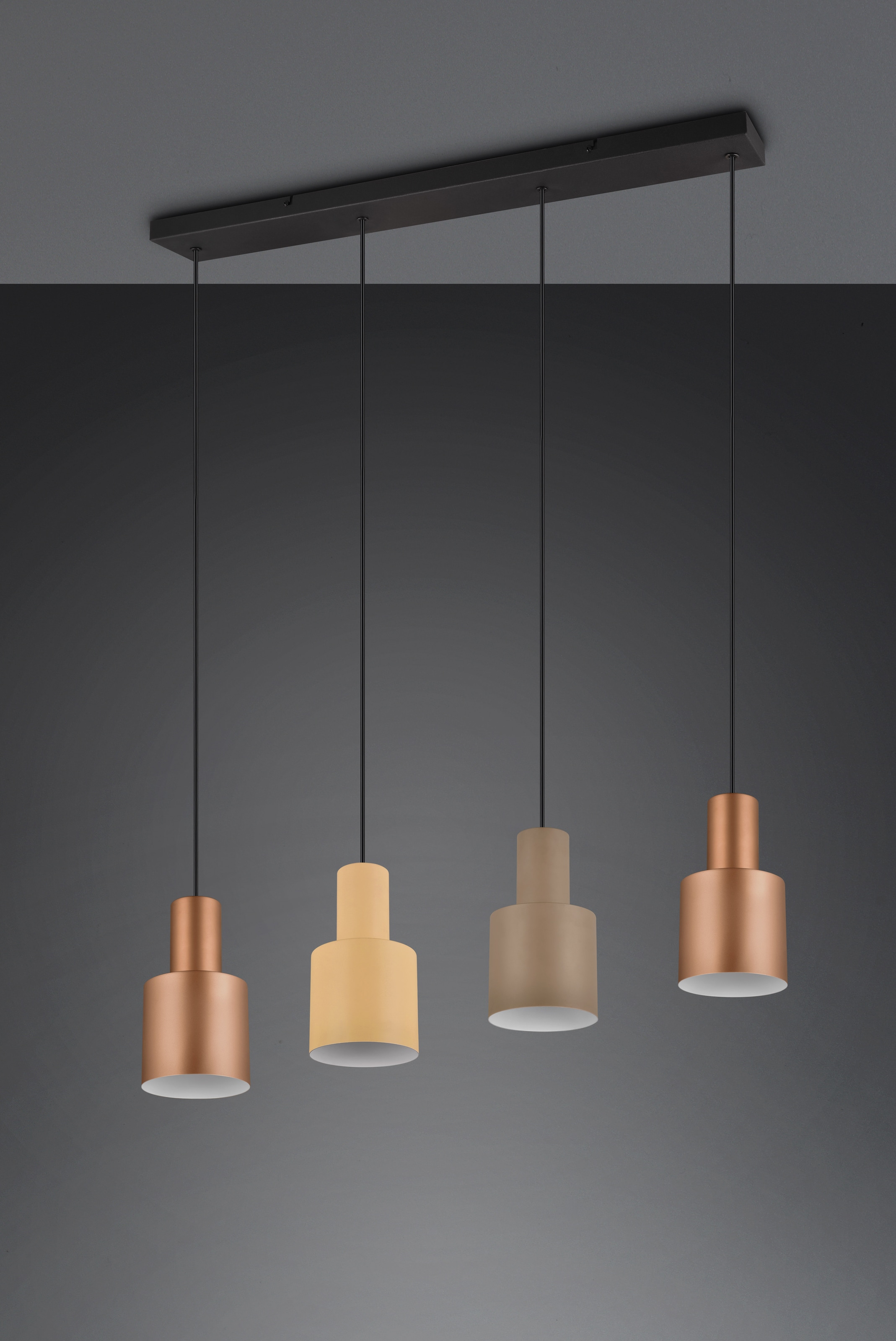 TRIO Leuchten Pendelleuchte »AGUDO, Hängelampe 4-flammig exkl 4xE27 max 40W höhenverstellbar«, 4 flammig, Leuchtmittel E27 | Leuchtmittel wechselbar, mehrfarbige Lampenschirme in beige taupe & coffee, Esszimmerlampe