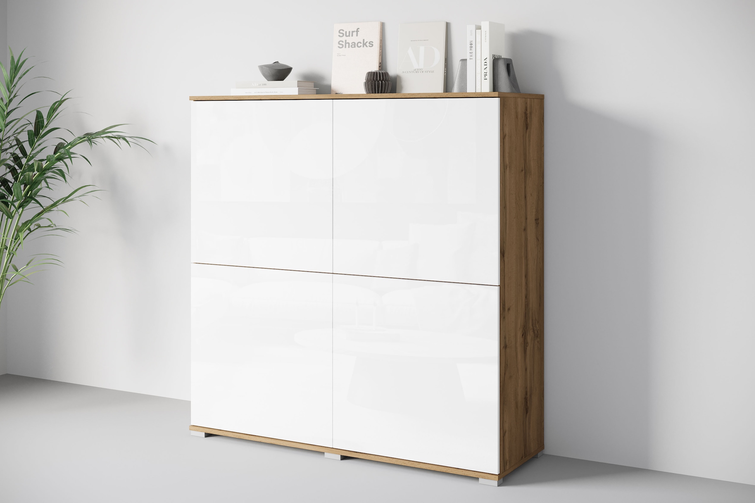 INOSIGN Highboard »Kenia, moderne grifflose Hochkommode mit 4 Türen, Breite 120 cm«, (1 St.), Push-to-Open-Fronten, höhenverstellbaren Einlegeböden