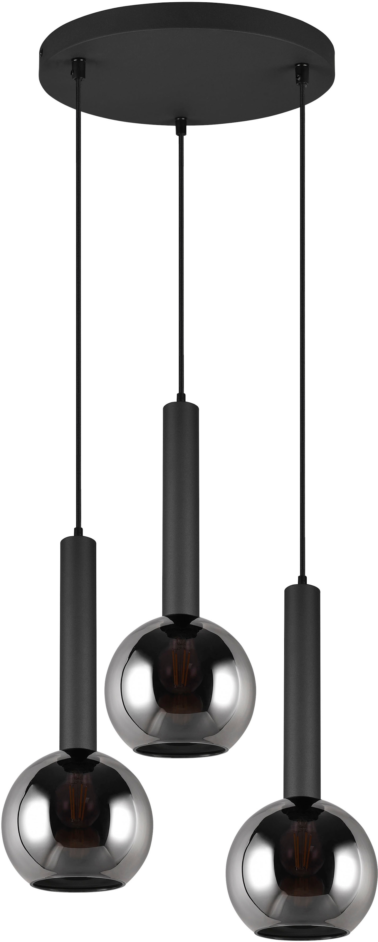 TRIO Leuchten Pendelleuchte »Clayton«, 3 flammig, Leuchtmittel E27 | ohne Leuchtmittel, Hängelampe höhenverstellbar bis 150cm, Glas rauchfarbig, exkl 3xE27
