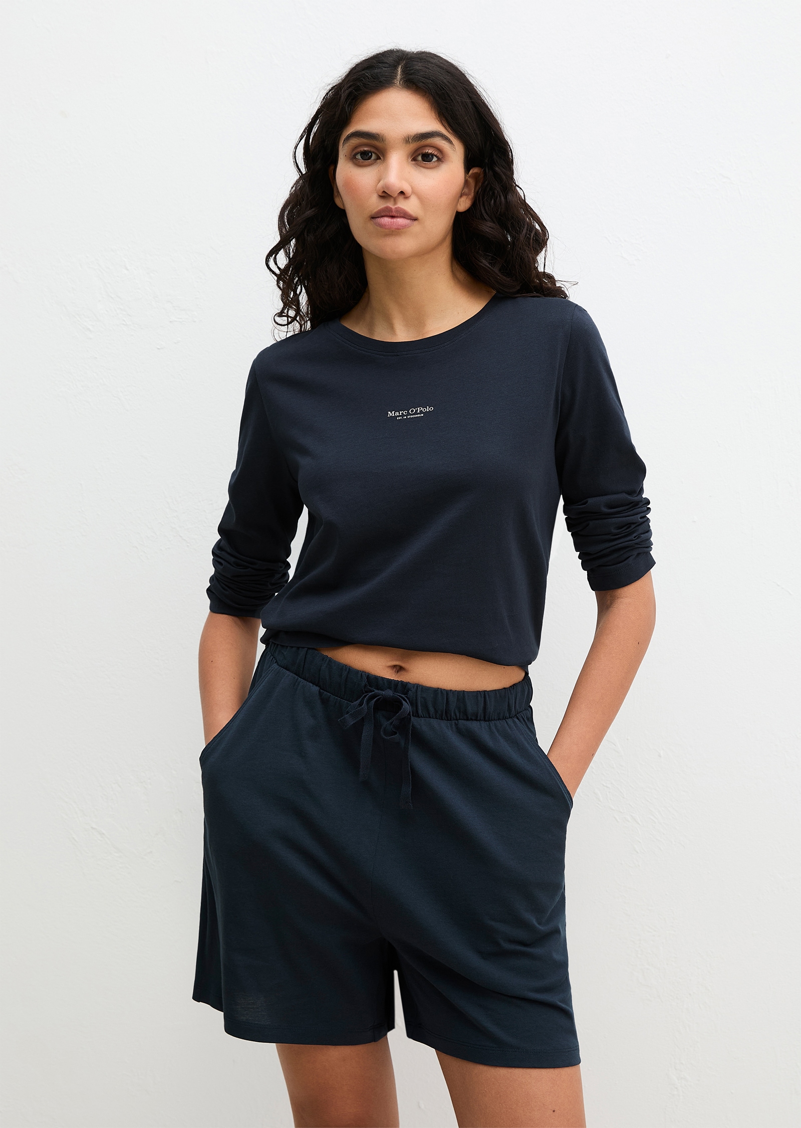 Marc O'Polo Pyjamaoberteil »Mix N Match Cotton Top LS« mit Rundhalsausschnitt und langen Ärmeln