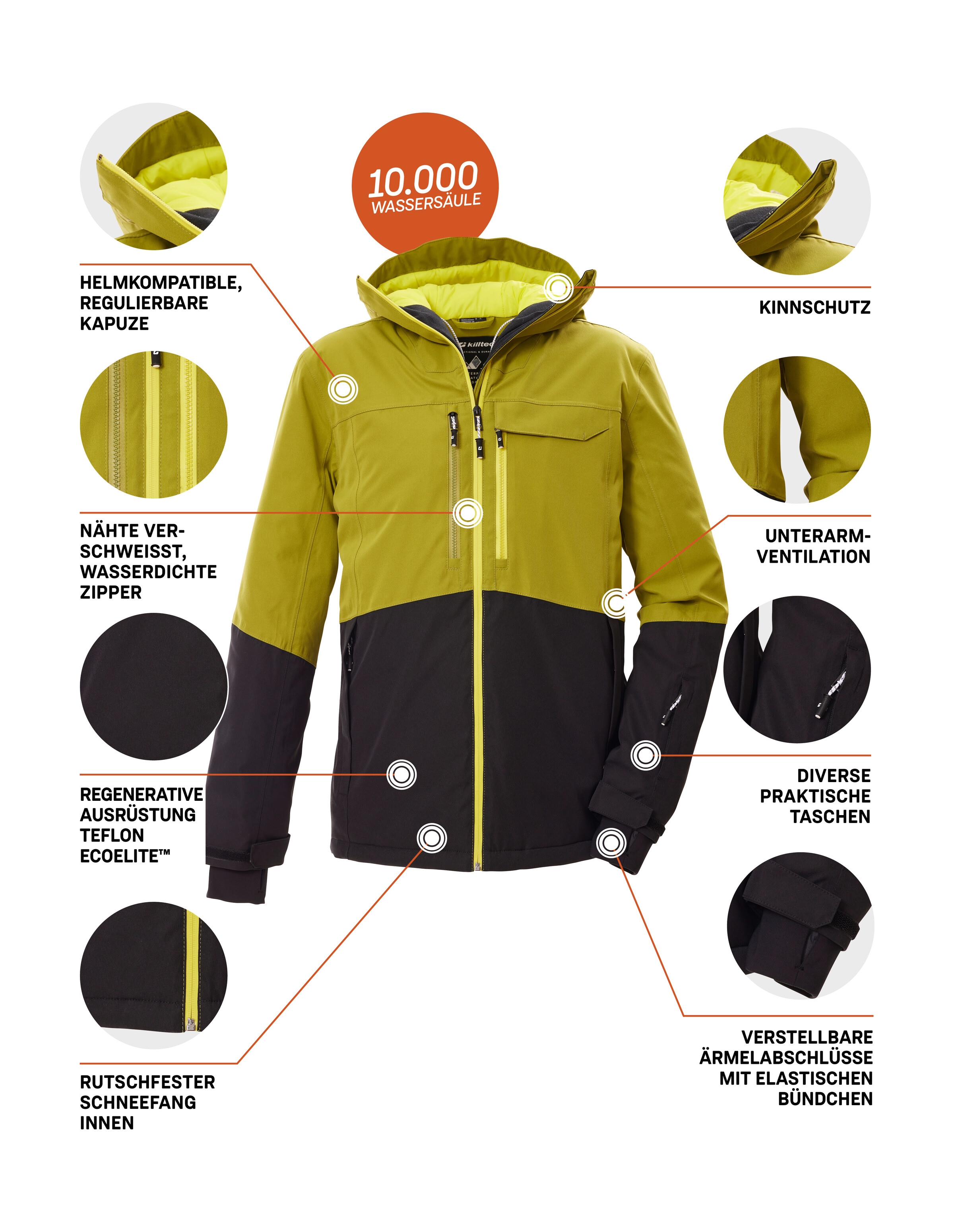 Killtec Skijacke »KSW 280 MN SKI JCKT« Wasserdichte Herrenjacke mit Schneefang und Teflon EcoElite™