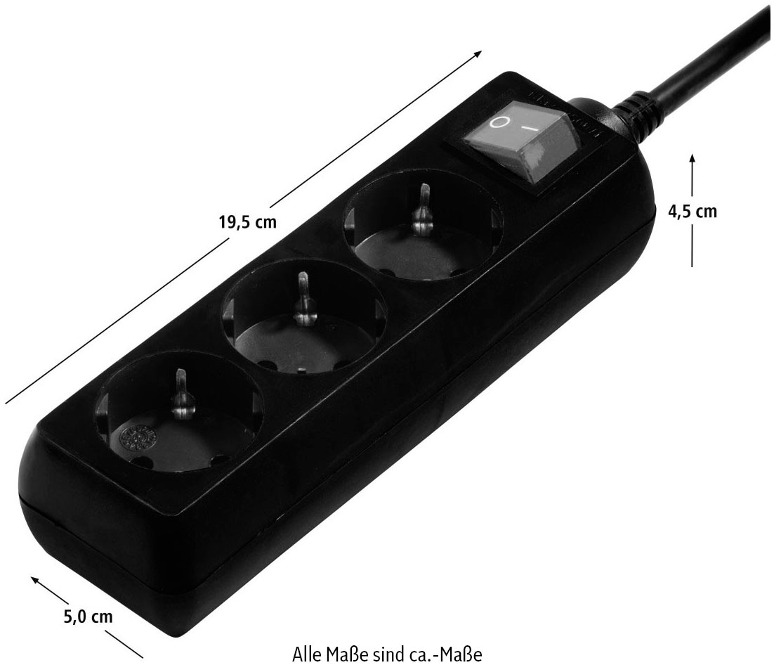 Hama Steckdosenleiste »Steckdosenverteiler, 3-fach, mit Schalter, 5 m, Schwarz«, 3-fach, (Kabellänge 5 m)