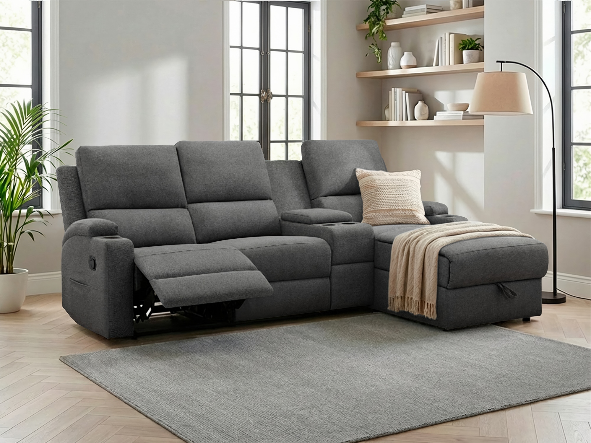 OTTO home Ecksofa »NAPORI Struktur, Multimediasofa, 3er Kinosessel XXL, L-Form« Kinosofa, manuelle o. elektr. Relaxfunktion, Staufach, Getränkehalter