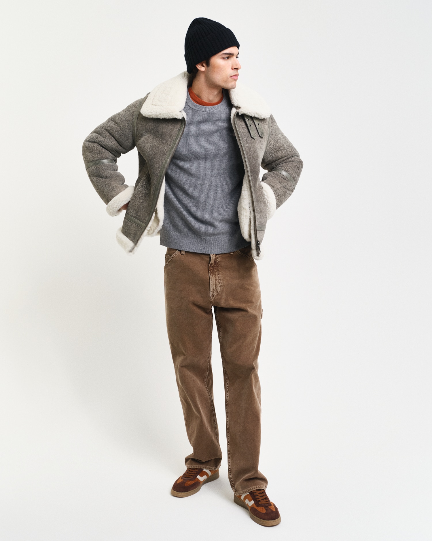 Gant Rundhalspullover »COTTON WOOL RIB C-NECK«, Rippstrickstruktur