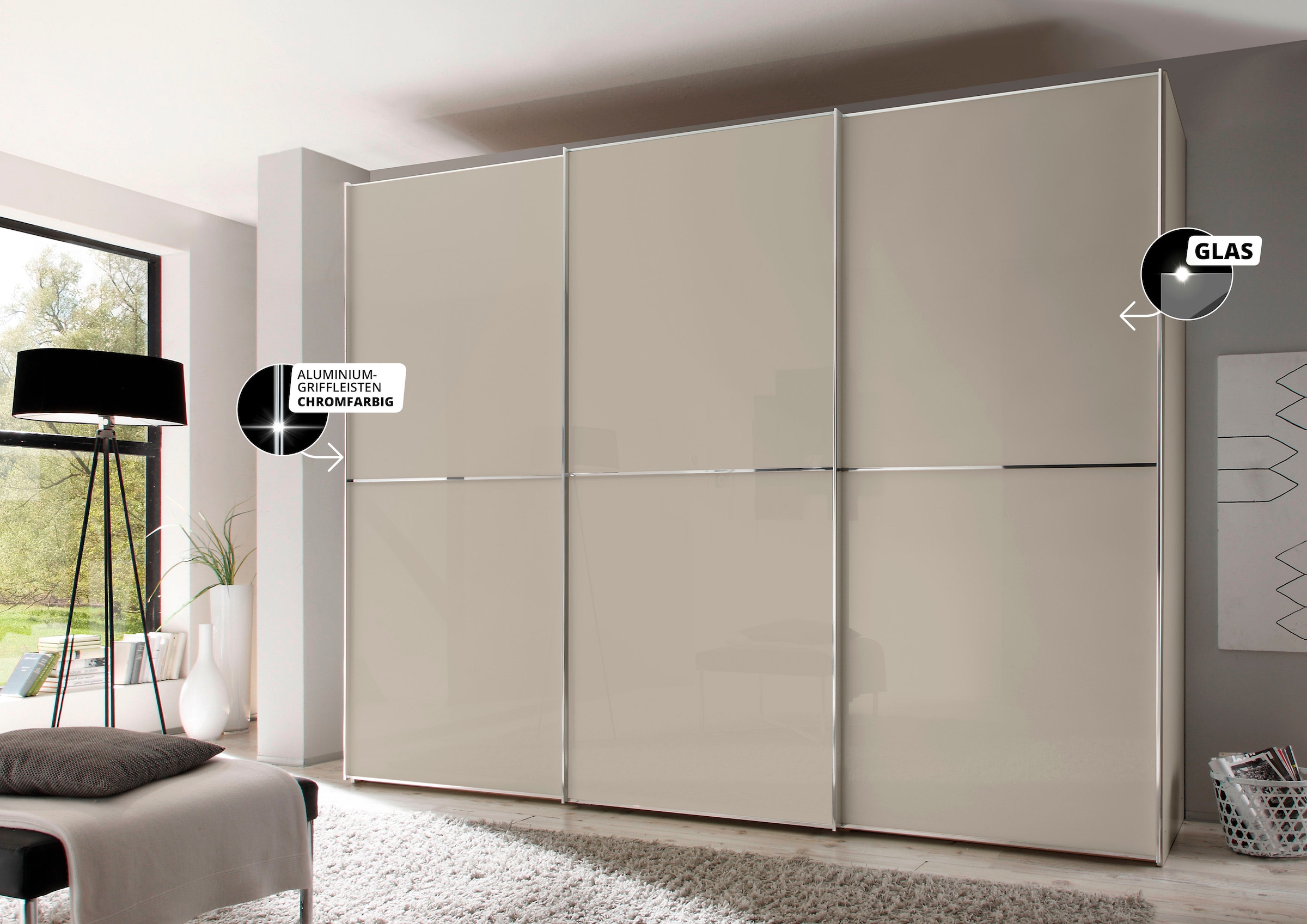 STAUD Schwebetürenschrank »Sinfonie Plus, edles Design in hochwertiger Qualität, Made in Germany« Mit Glasfront und vier verschiedenen Ausstattungsvarianten