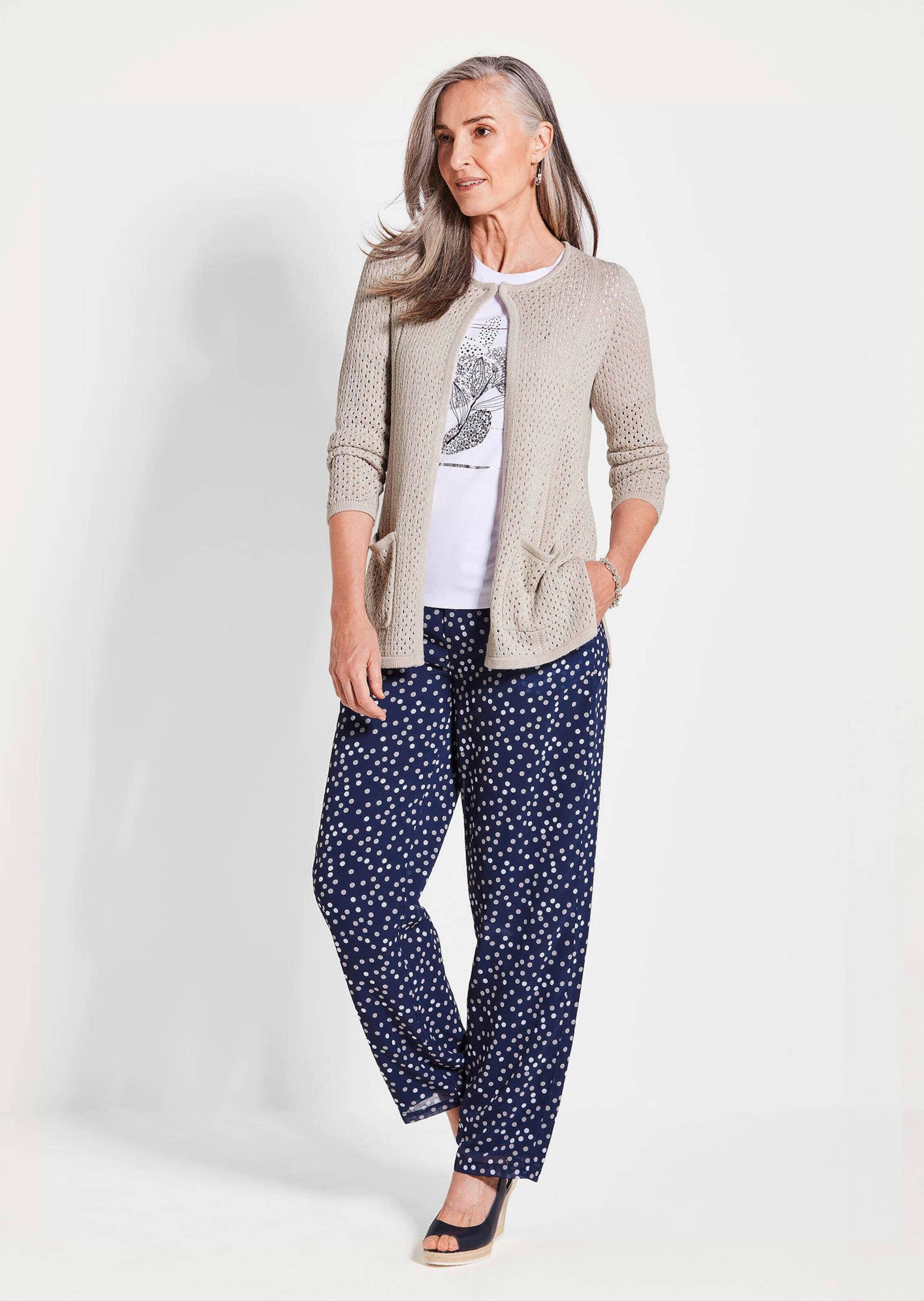 GOLDNER Kurzjacke »Kurzgröße Brauner Cardigan mit Lochmuster, Langarm«