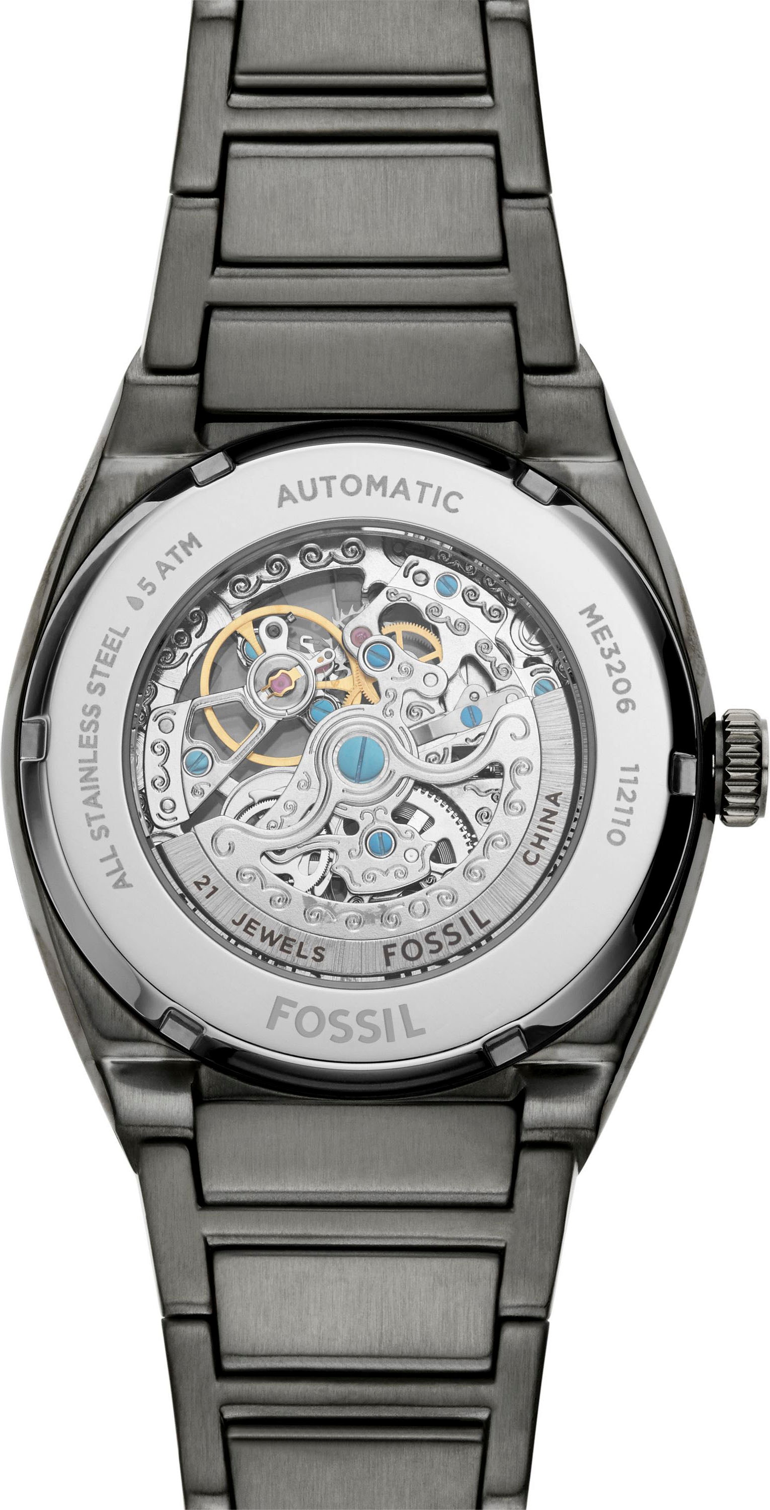 Fossil Automatikuhr »EVERETT«, Armbanduhr, Herrenuhr, Mechanische Uhr, Edelstahlarmband, analog