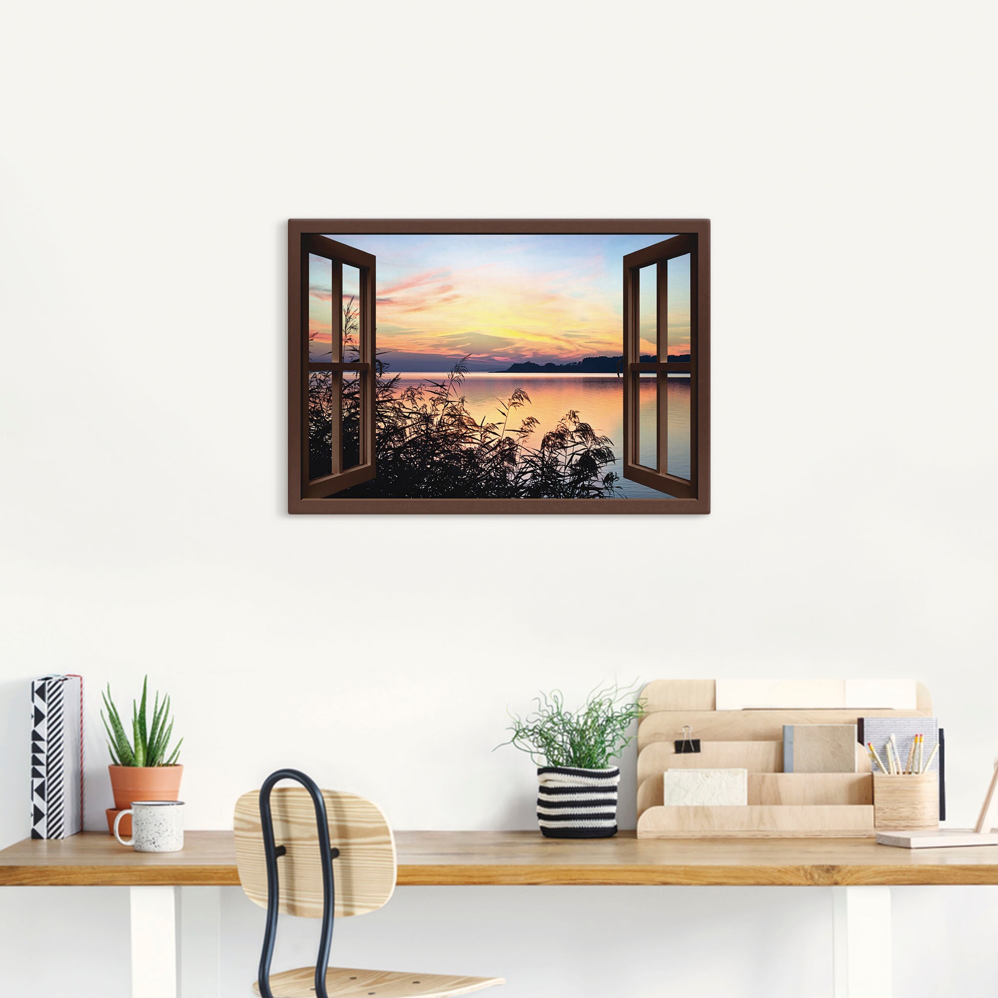 Artland Wandbild »Fensterblick - Abendrot im Schilf«, Fensterblick, (1 St.), als Leinwandbild, Poster in verschied. Größen