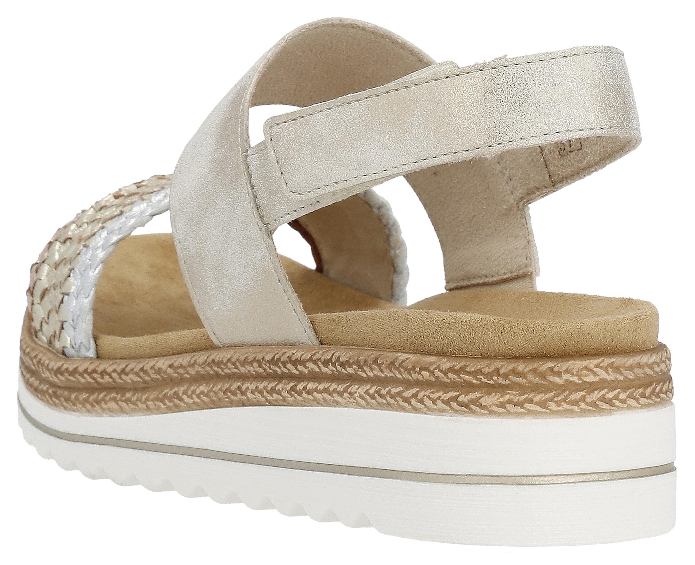 Remonte Keilsandalette »ELLE-Collection«, Sommerschuh, Sandale, Keilabsatz, mit Flechtbandage im Metalliclook