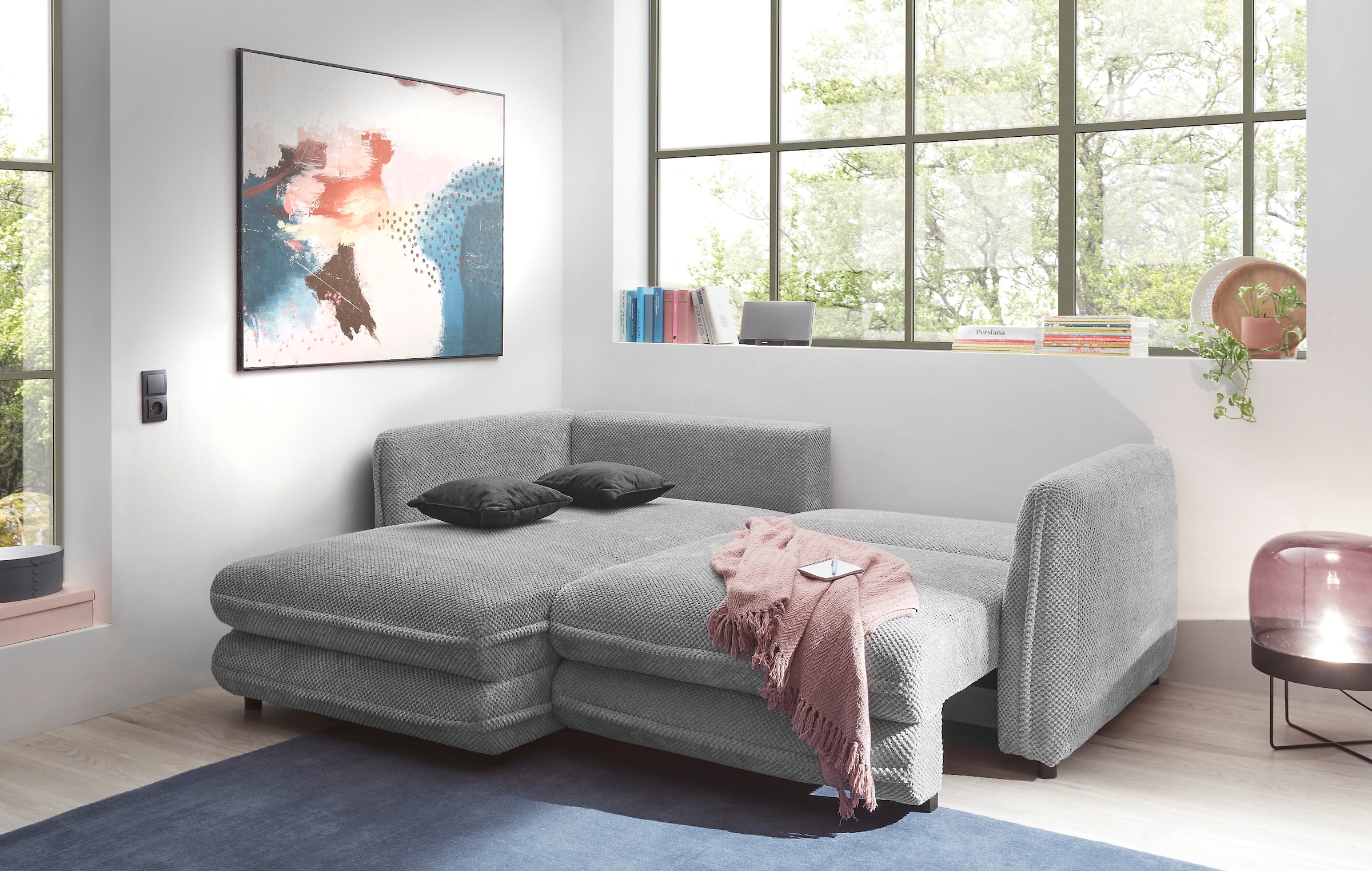 ED EXCITING DESIGN Ecksofa »Stanley«, frei im Raum stellbar, mit Schlaffunktion und Bettkasten