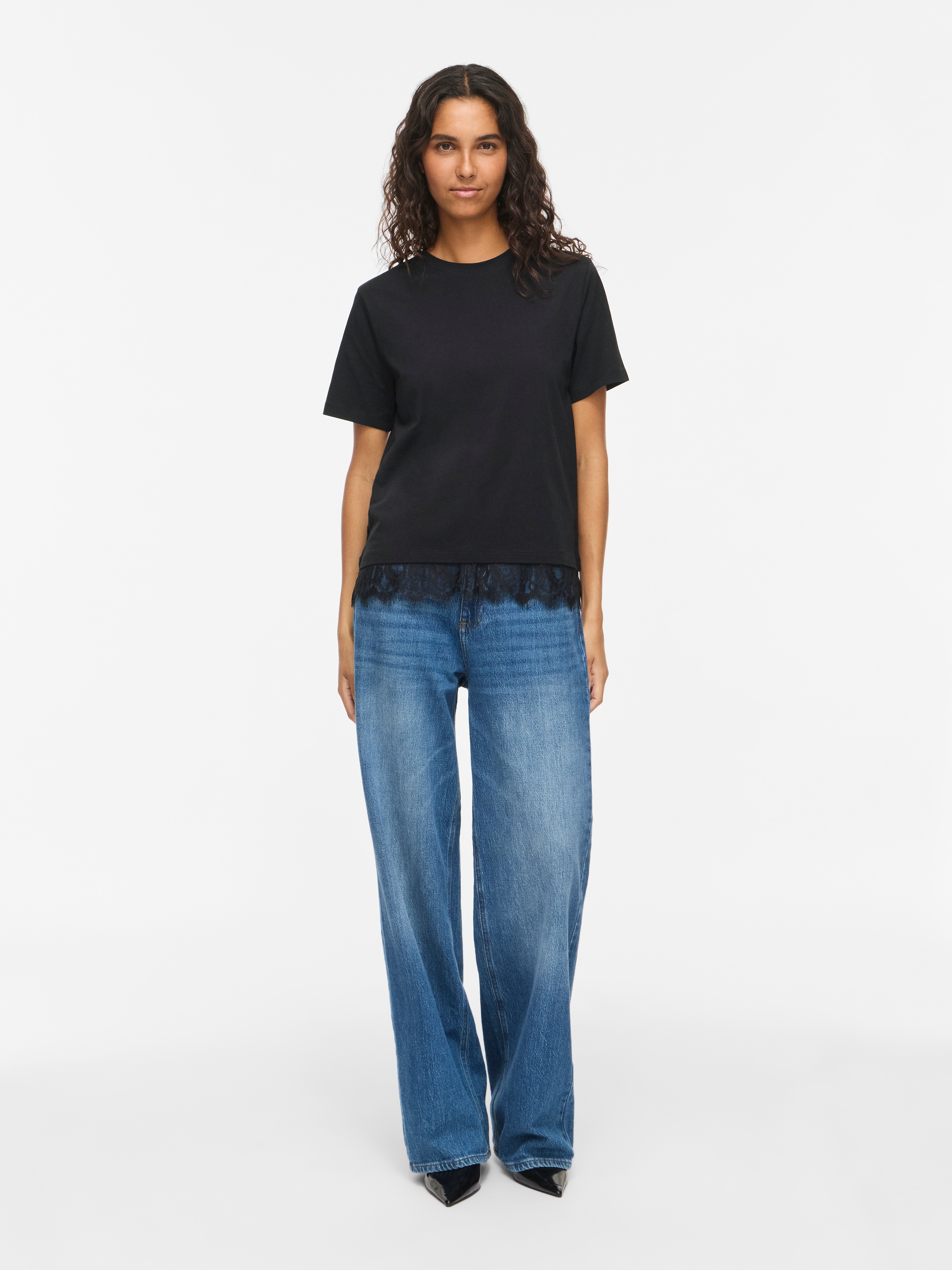 Vila T-Shirt »VINORA S/S LACE T-SHIRT - NOOS« Baumwollmischung,