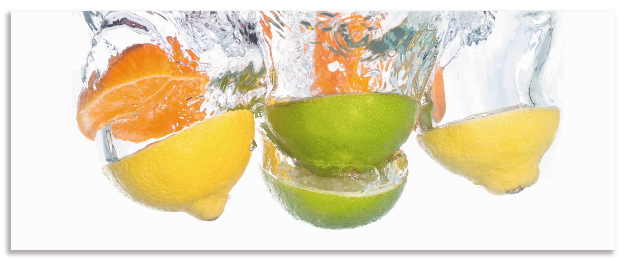 Artland Küchenrückwand »Zitrusfrüchte fallen in klares Wasser«, (1 tlg.), Alu Spritzschutz mit Klebeband, einfache Montage