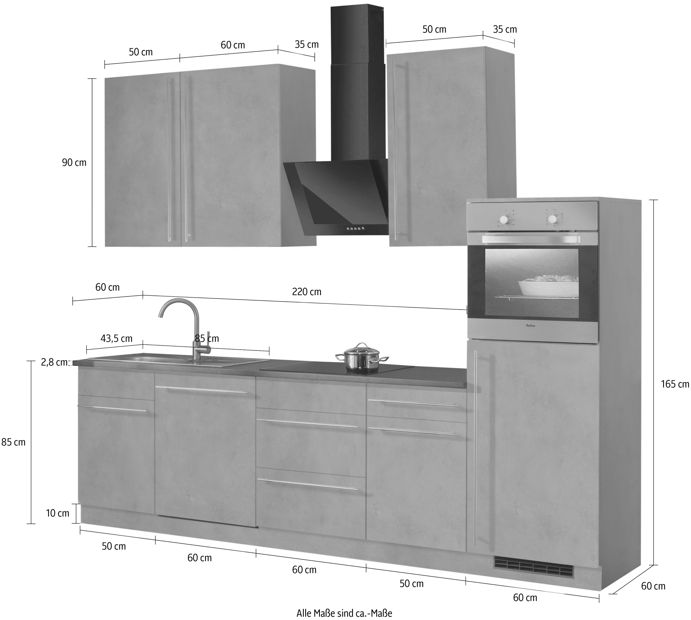 wiho Küchen Küchenzeile »Chicago«, ohne E-Geräte, Breite 280 cm online bei  OTTO