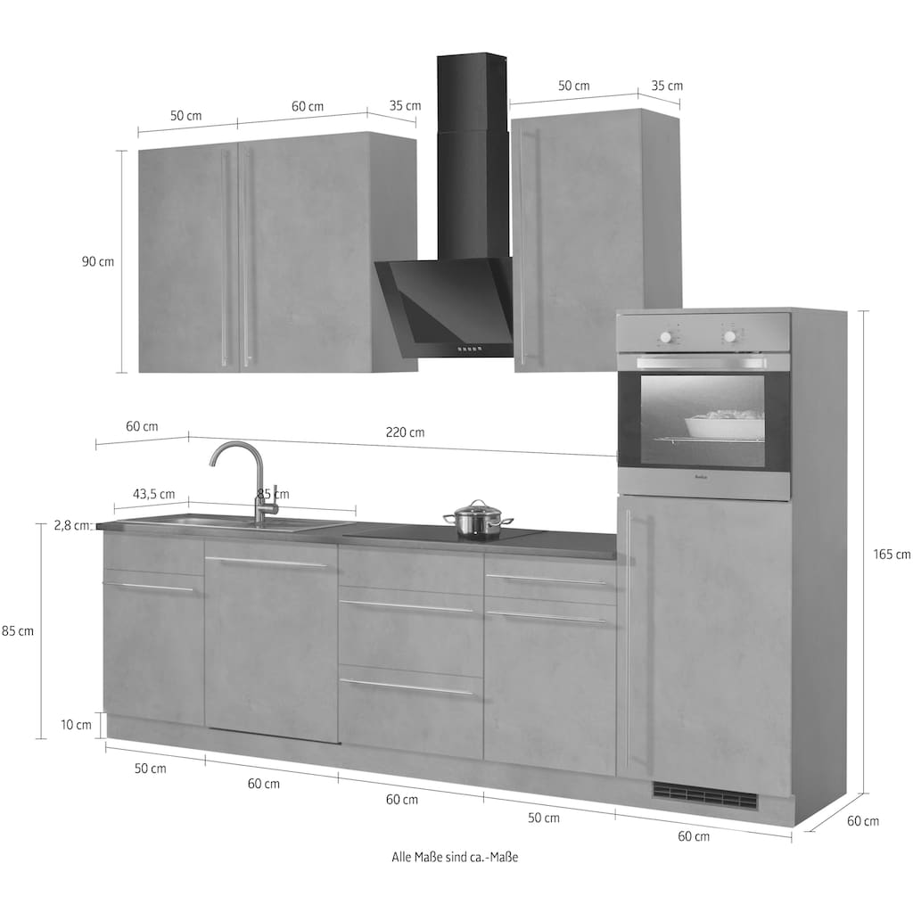 wiho Küchen Küchenzeile »Chicago«, ohne E-Geräte, Breite 280 cm