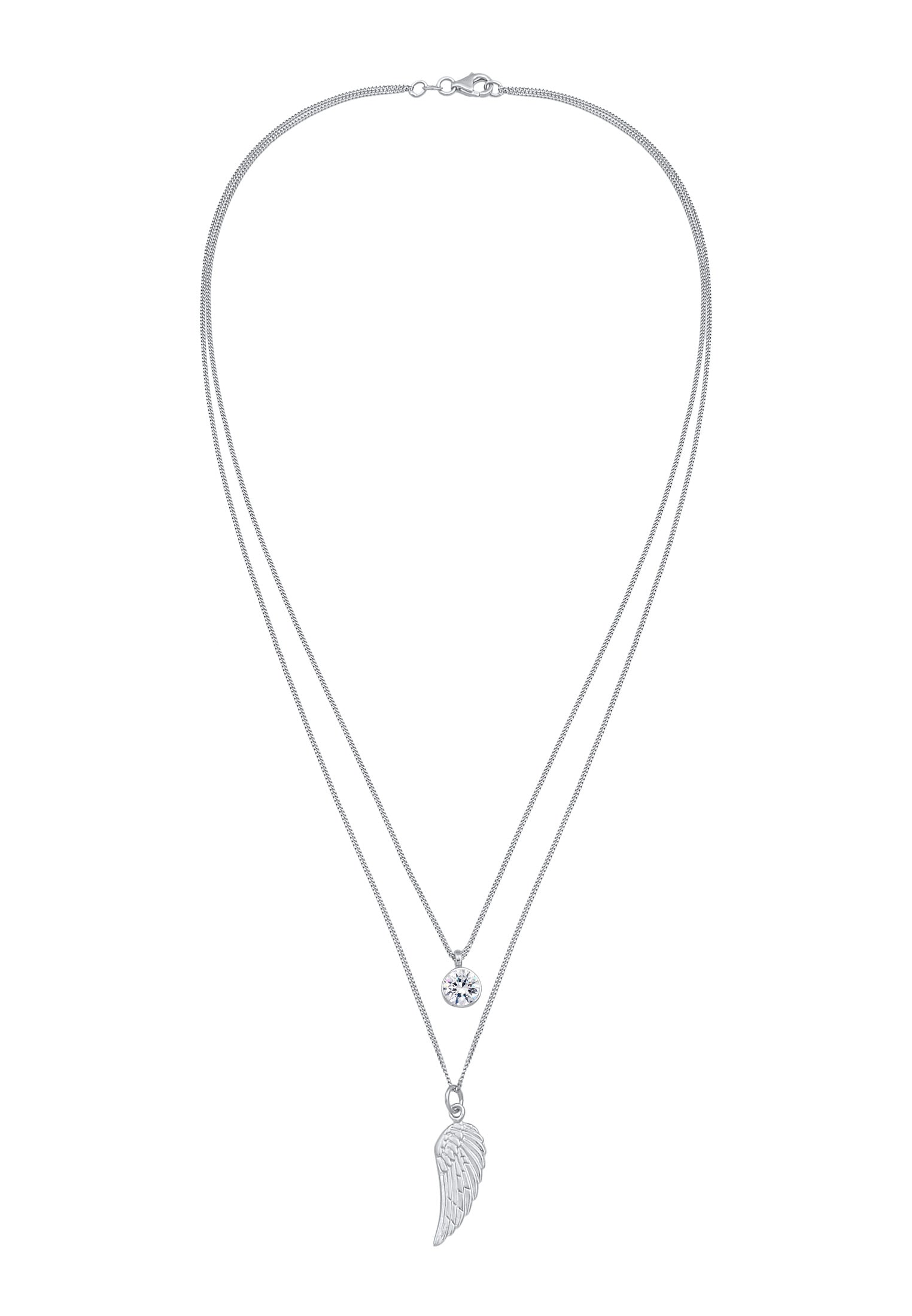 Elli Silberkette »Halskette Layer Flügel Symbol 925 Silber, mit Kristallen von Swarovski®«