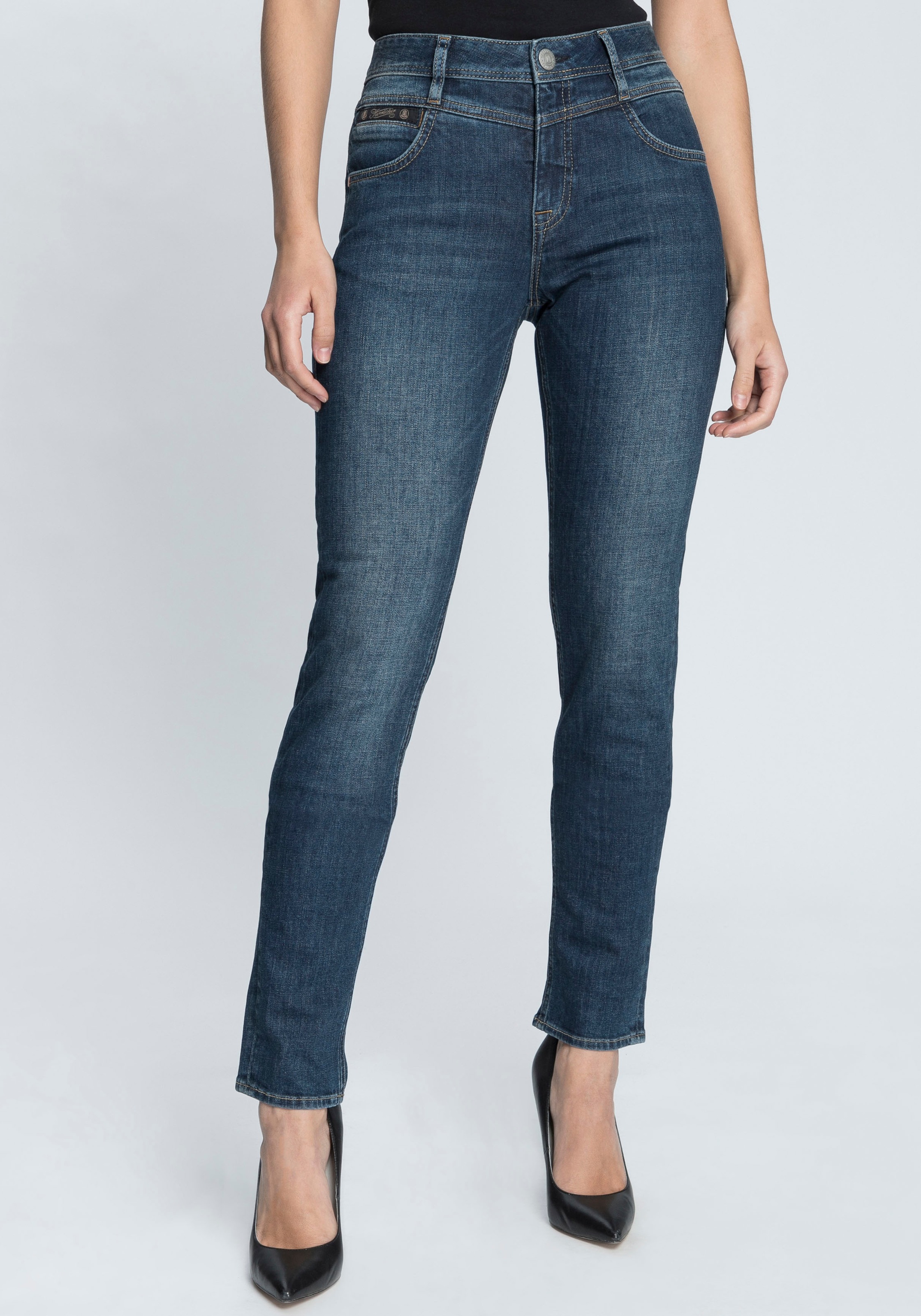 Herrlicher Damen Slim-fit-Jeans »PEPPY SLIM DENIM« Normal Waist Recycled Polyester in blau, Größe 27