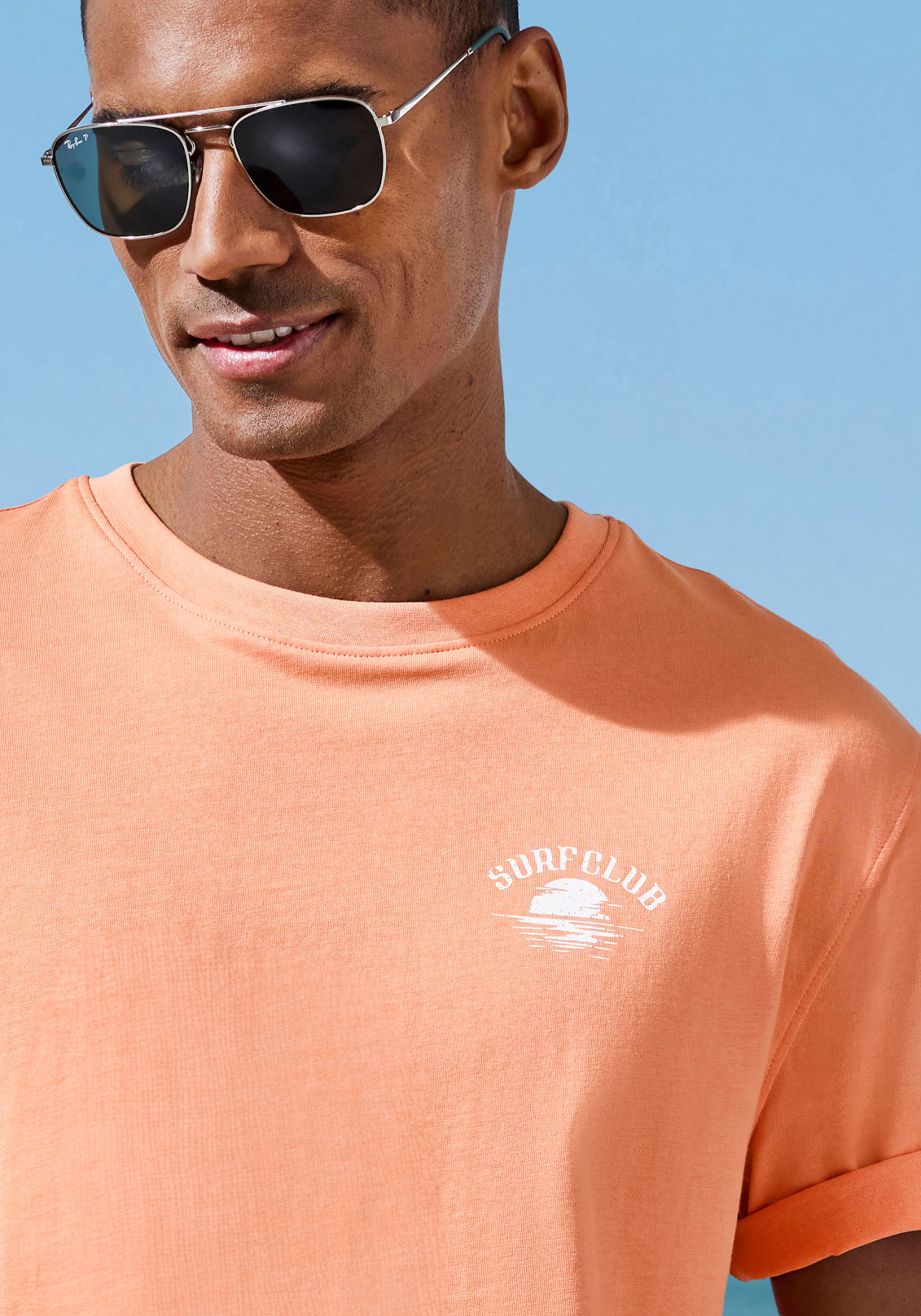 Beachtime T-Shirt », Printshirt« Kurzarm, mit stylischem Print, Rundhalsausschnitt, aus Baumwolle