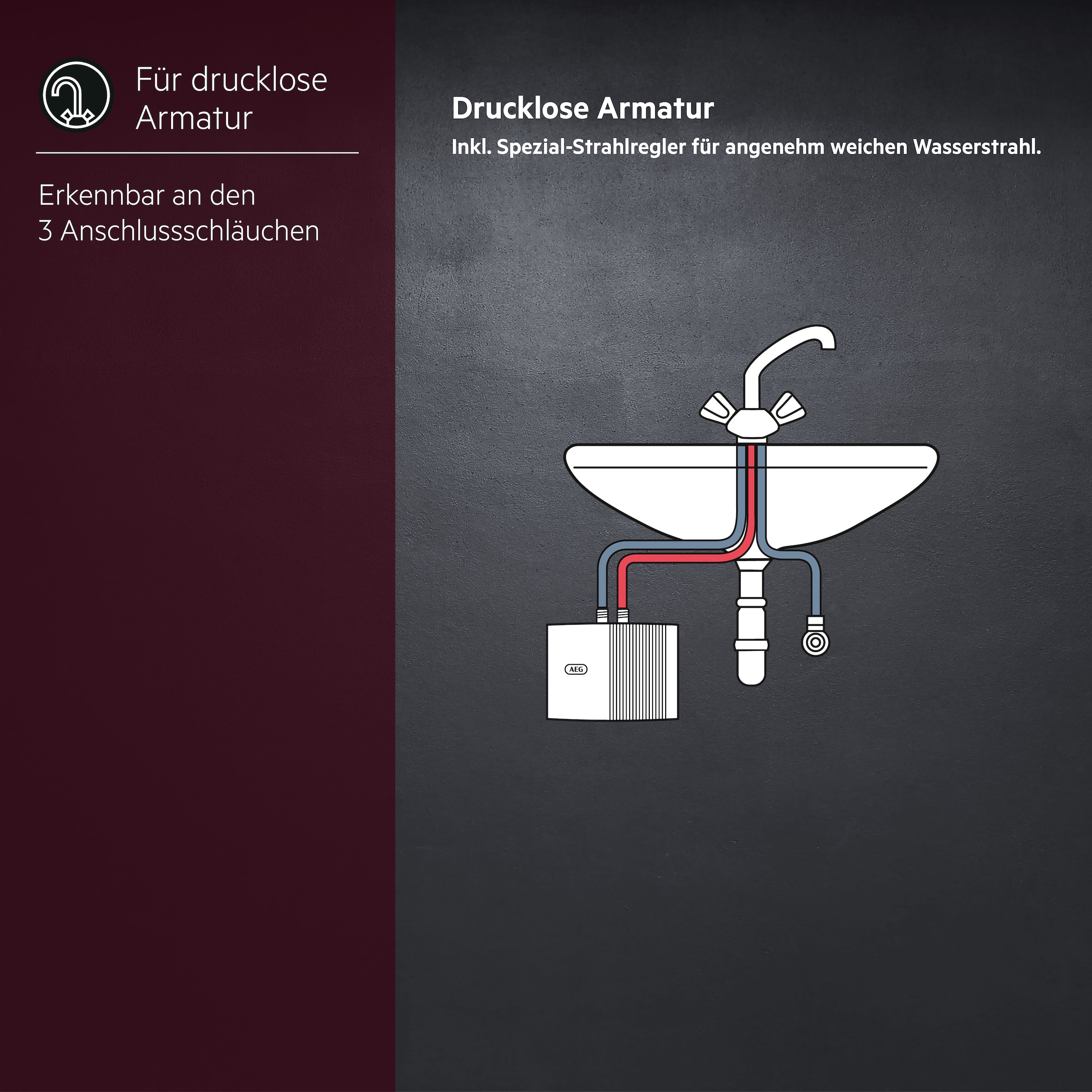 AEG Haustechnik Klein-Durchlauferhitzer »MTH 570 f. Handwaschbecken, 5,7 kW, o. Stecker« Festanschluss 230V, hydraulisch, drucklos