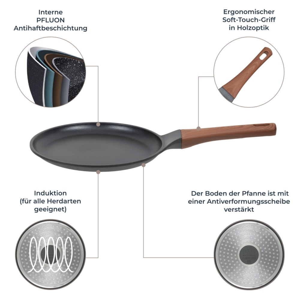 RESTO Kitchenware Crêpepfanne »Capella, Pfannkuchenpfanne antihaftbeschichtet und spülmaschinenfest«, Aluminiumguss, (1 tlg.), mit ergonomischem Soft-Touch Griff mit Hängeschlaufe