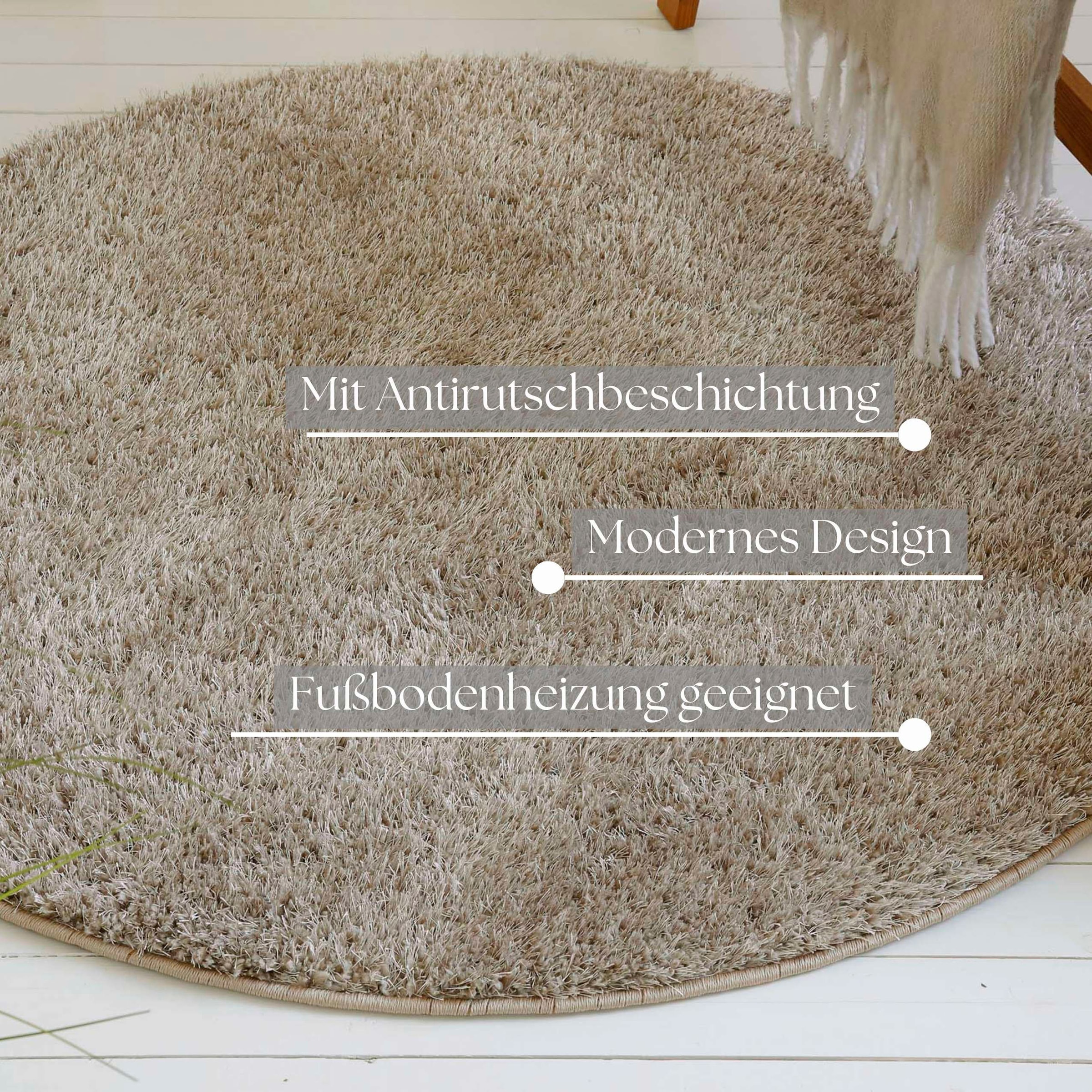 my home Hochflor-Teppich »Nickolas«, rund, 30 mm Höhe, Langflor, Shaggy, dichter weicher Hochflor, uni farben, Wohnzimmer