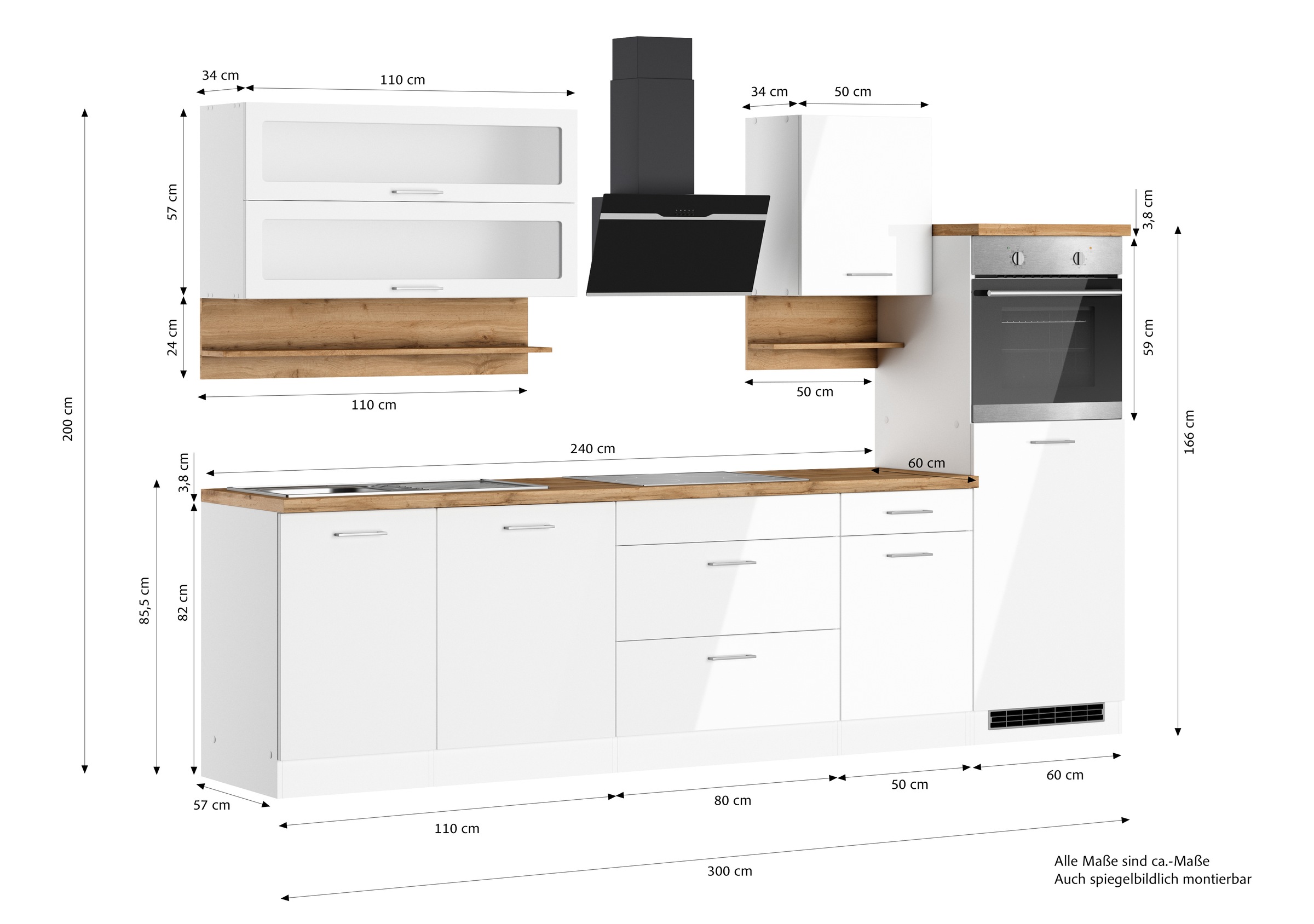 KOCHSTATION Küchenzeile »KS-Milan« 300 cm breit, robuste Metallauszüge, viel Stauraum