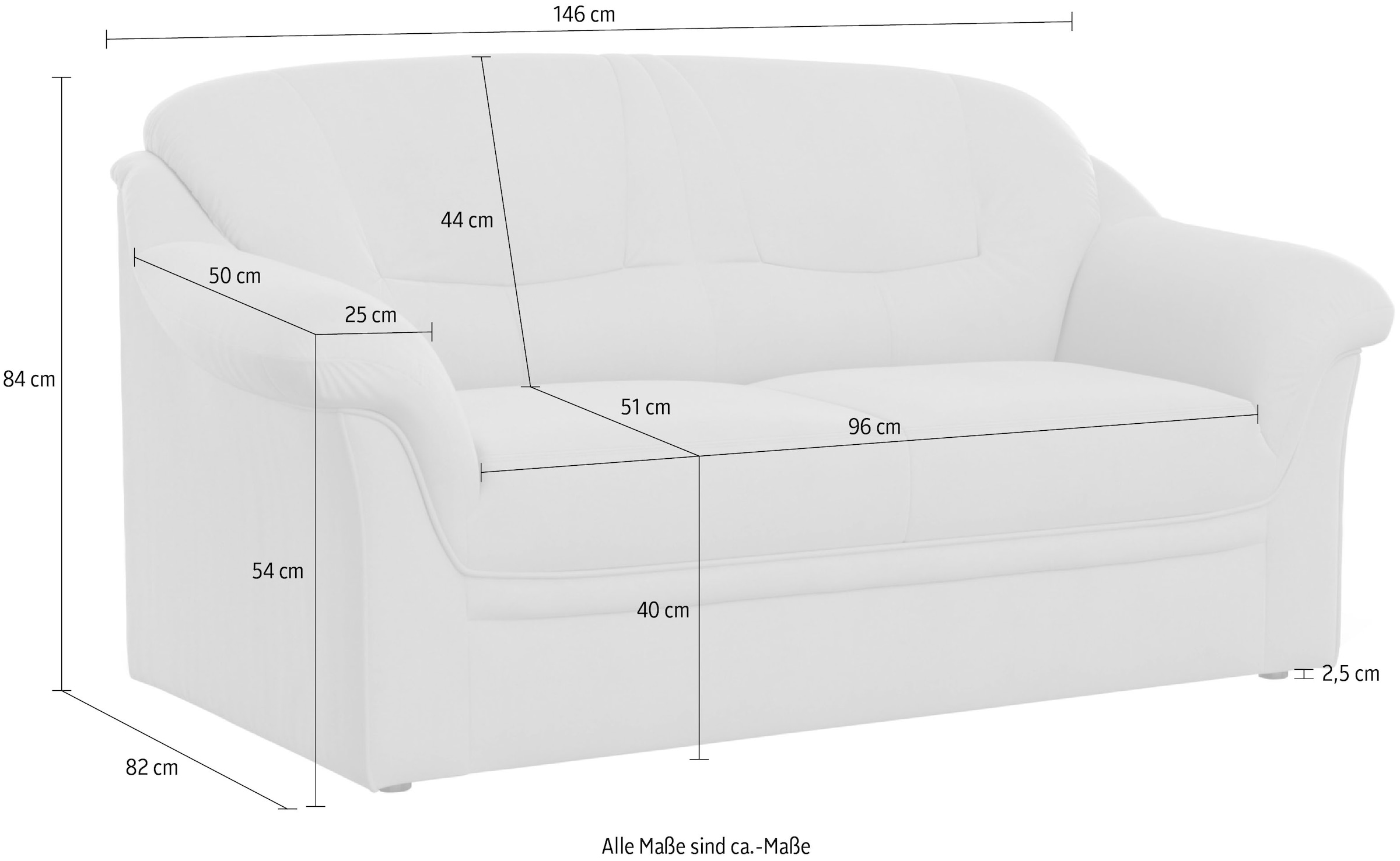 DOMO collection 2-Sitzer »Montana für kleine Räume, Breite 146cm, komfortabel und zeitlos«, bequeme Armlehnen