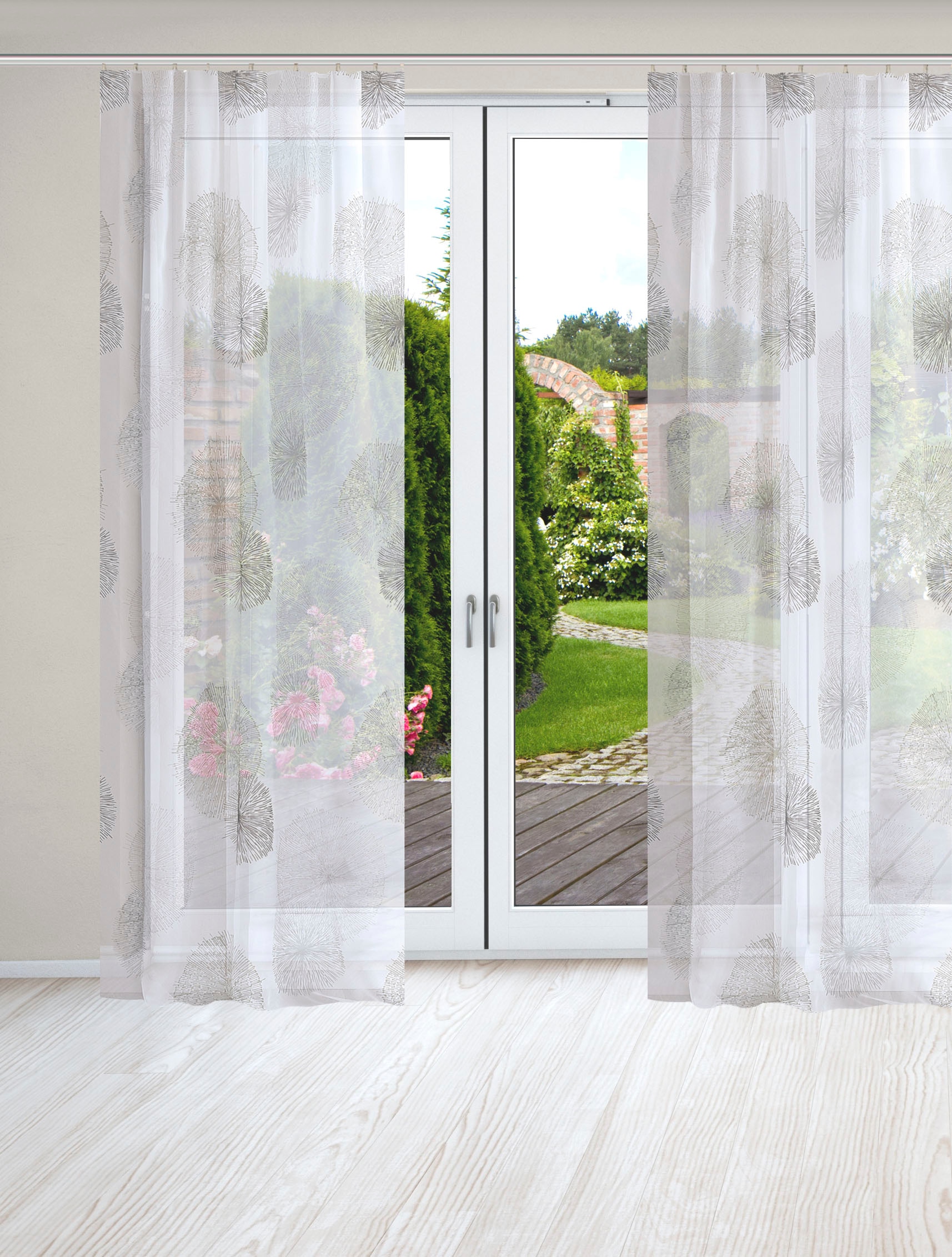 HOME WOHNIDEEN Vorhang »RAWLINS«, (2 St.), 2er Pack Zugbandschal RAWLINS bedruckt