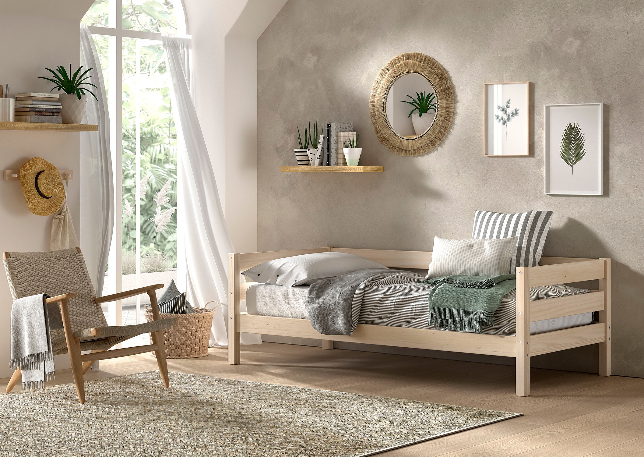 Vipack Daybett »Margrit, mit zeitlosem Design universell einsetzbar« Liegefläche 90 x 200 cm, inkl. Rolllattenrost und seitlichem Umbau,  stabiles Massivholzbett, wahlweise in 2 Farben erhältlich