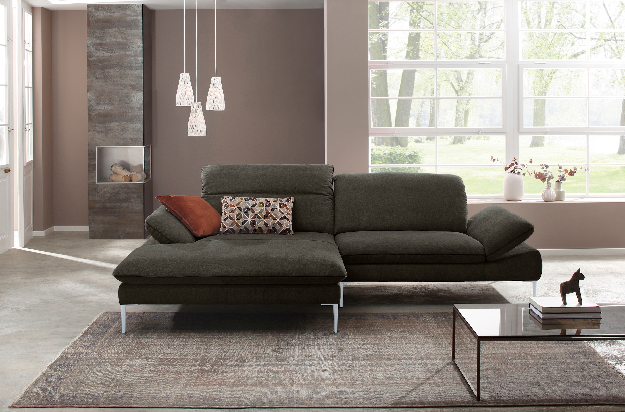 W.SCHILLIG Ecksofa »enjoy&MORE, mit tollem Sitzkomfort, elegant und bequem, L-Form« mit Sitztiefenverstellung, Füße silber matt, Breite 294 cm