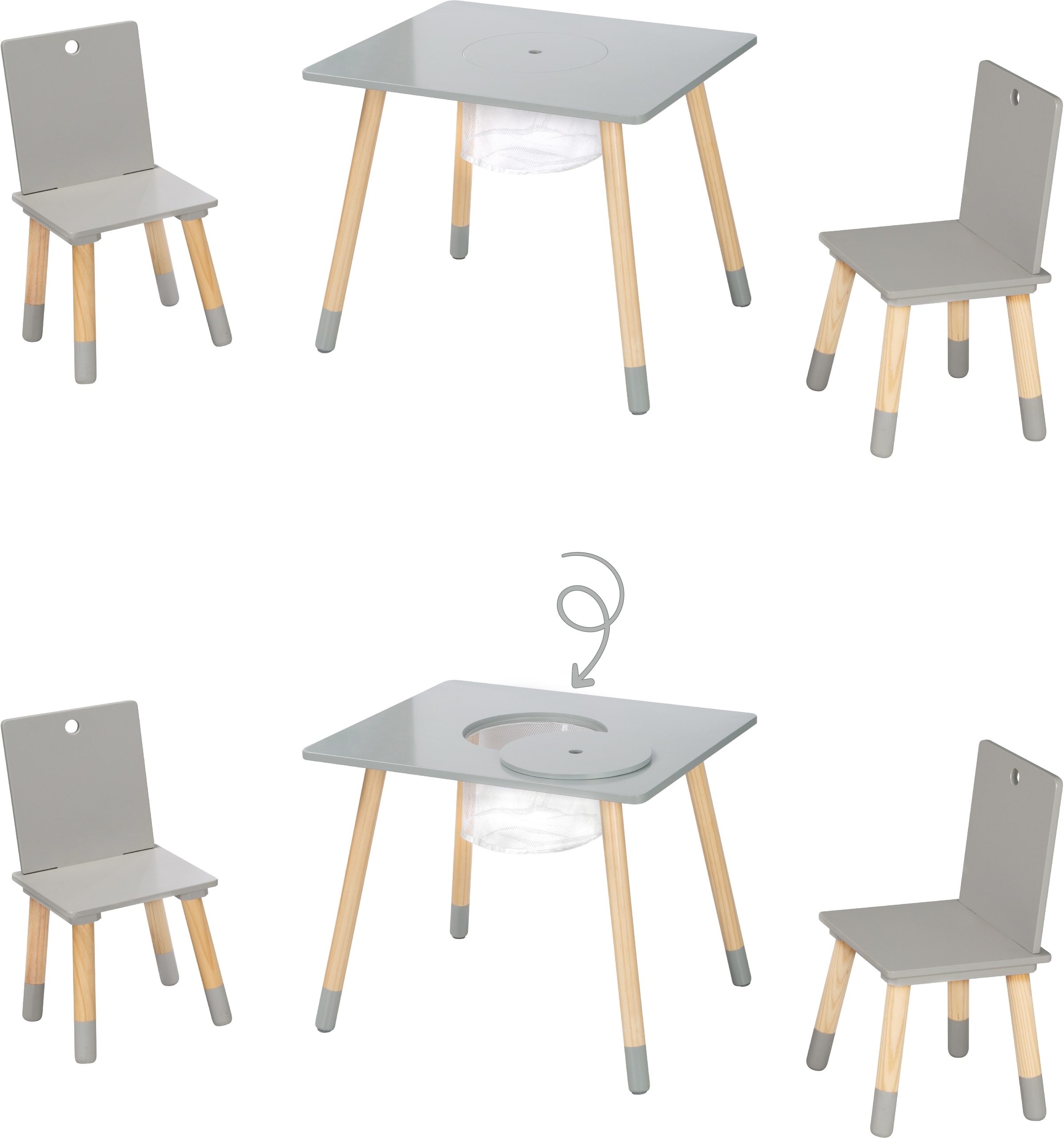 roba® Kindersitzgruppe »Sitzgruppe mit Aufbewahrungsnetz, kaufen bei grau«, Holz aus OTTO