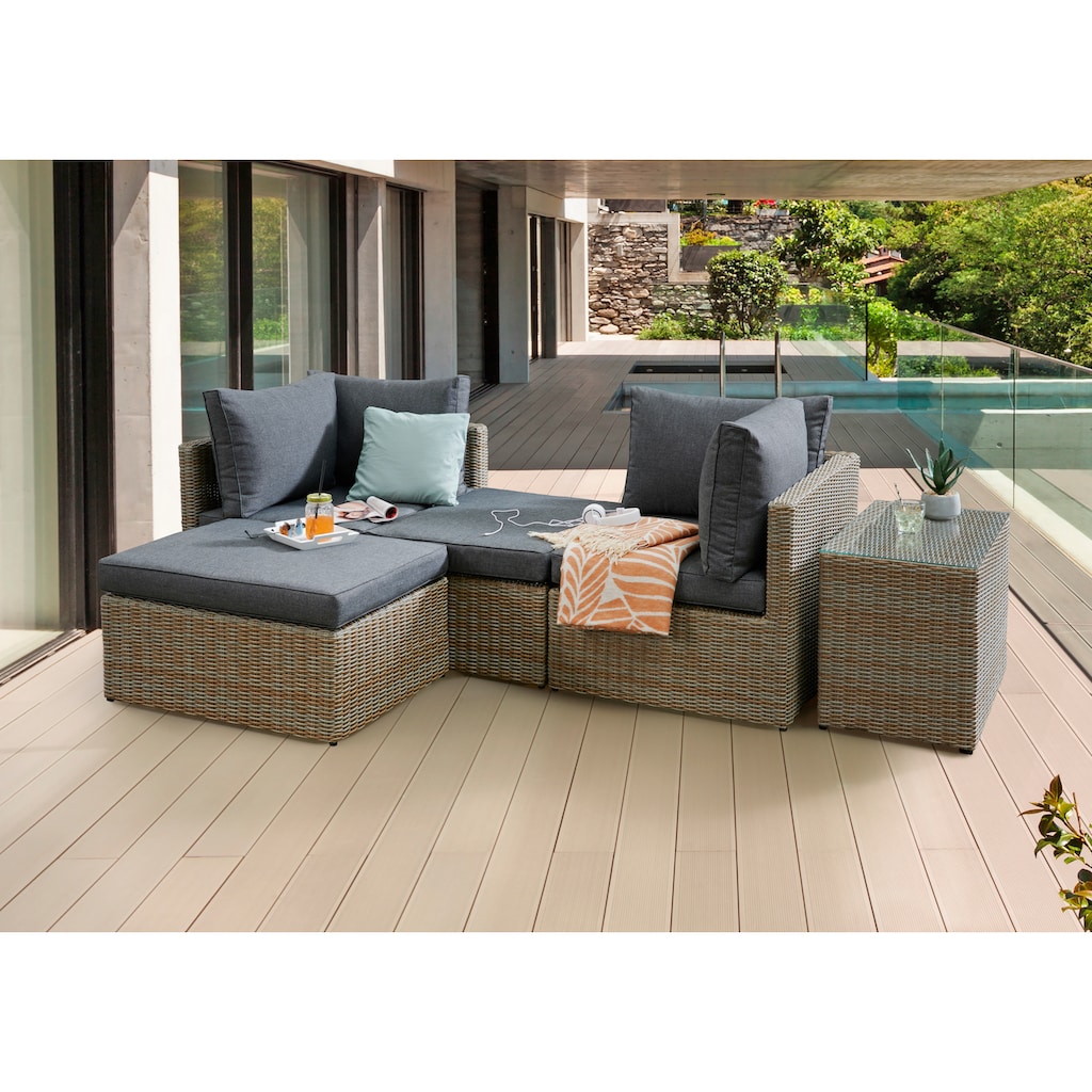 Destiny Balkonset »IBIZA«, (Set, 13 tlg.), aus Polyrattan, Tisch 71x40x53 cm, naturfarben, inkl. Auflagen