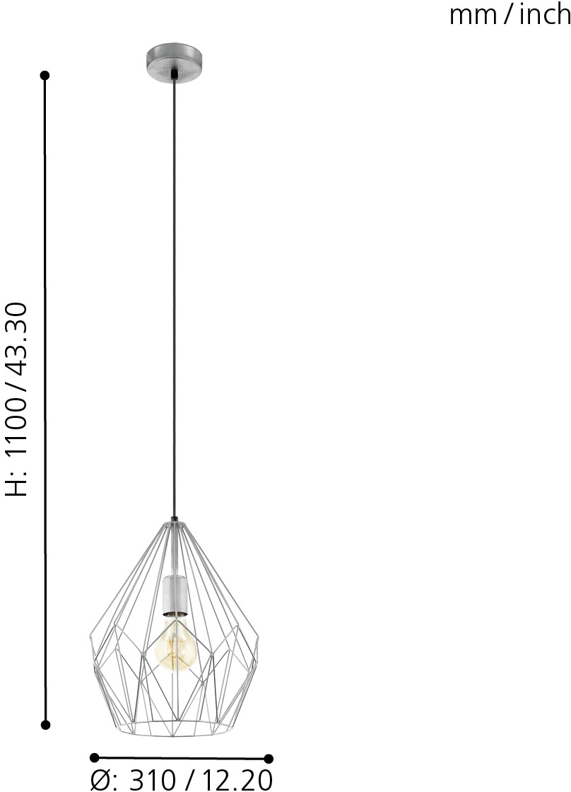 EGLO Pendelleuchte »CARLTON«, 1 flammig, Leuchtmittel E27 | ohne Leuchtmittel, Vintage Pendelleuchte, Retro Hängelampe, Farbe: Silber, Fassung: E27