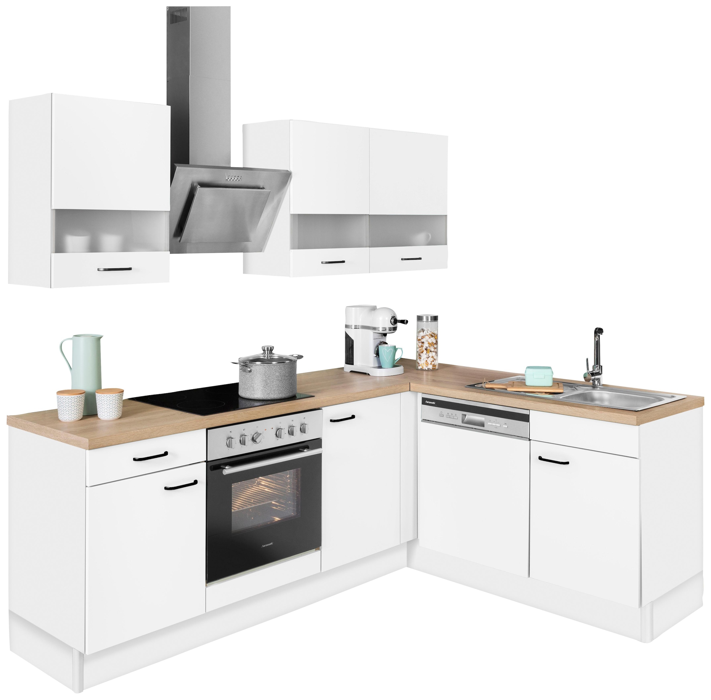 225x175cm »Elga«, Premium-Küche, bei OTTO Winkelküche Vollauszug, OPTIFIT Soft-Close-Funktion, online Stellbreite
