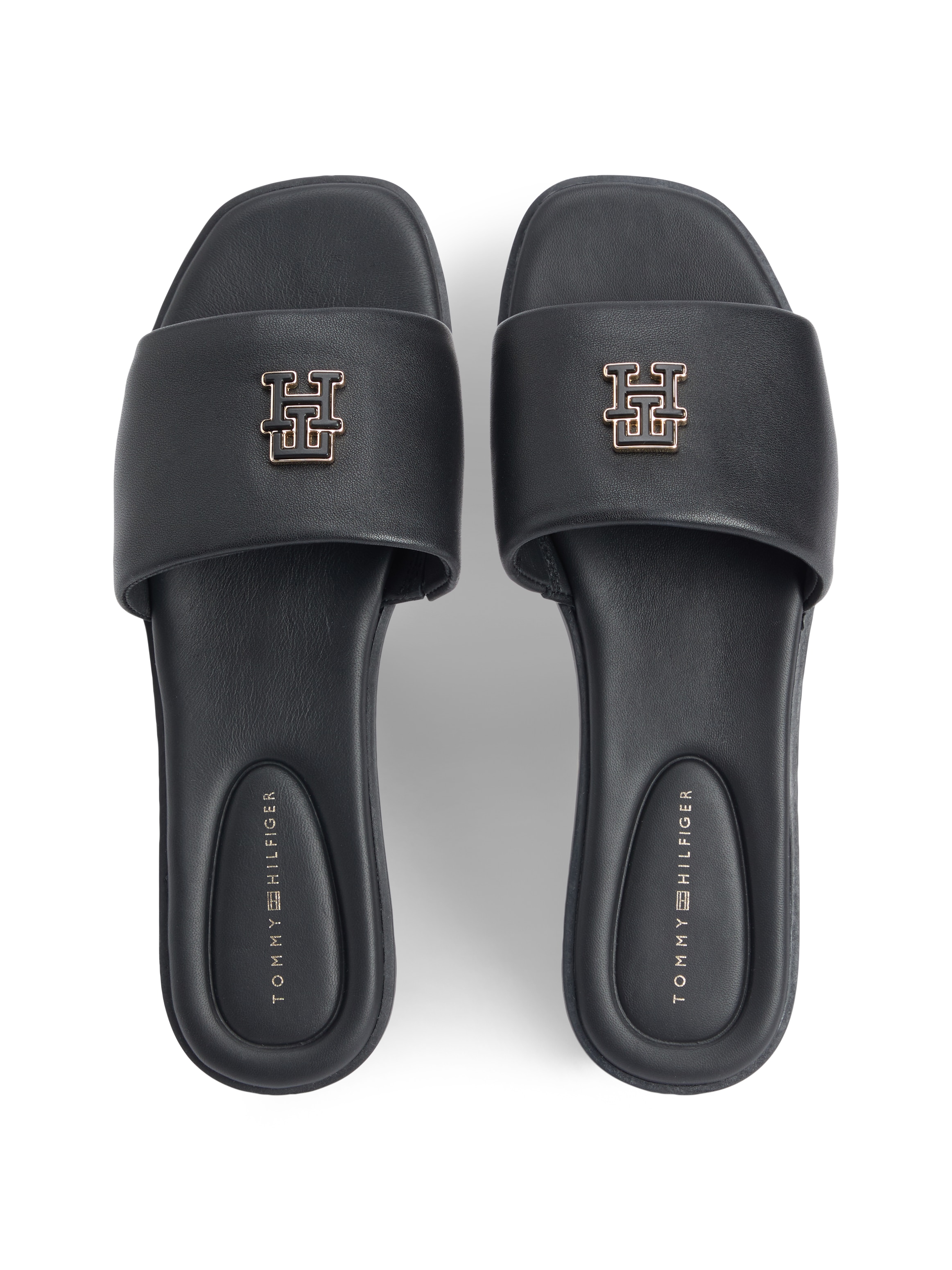 Tommy Hilfiger Pantolette »TH LOGO HARDWARE LEATHER MULE«  , Blockabsatz, Sommerschuh, Schlupfschuh mit stylischem Logoemblem