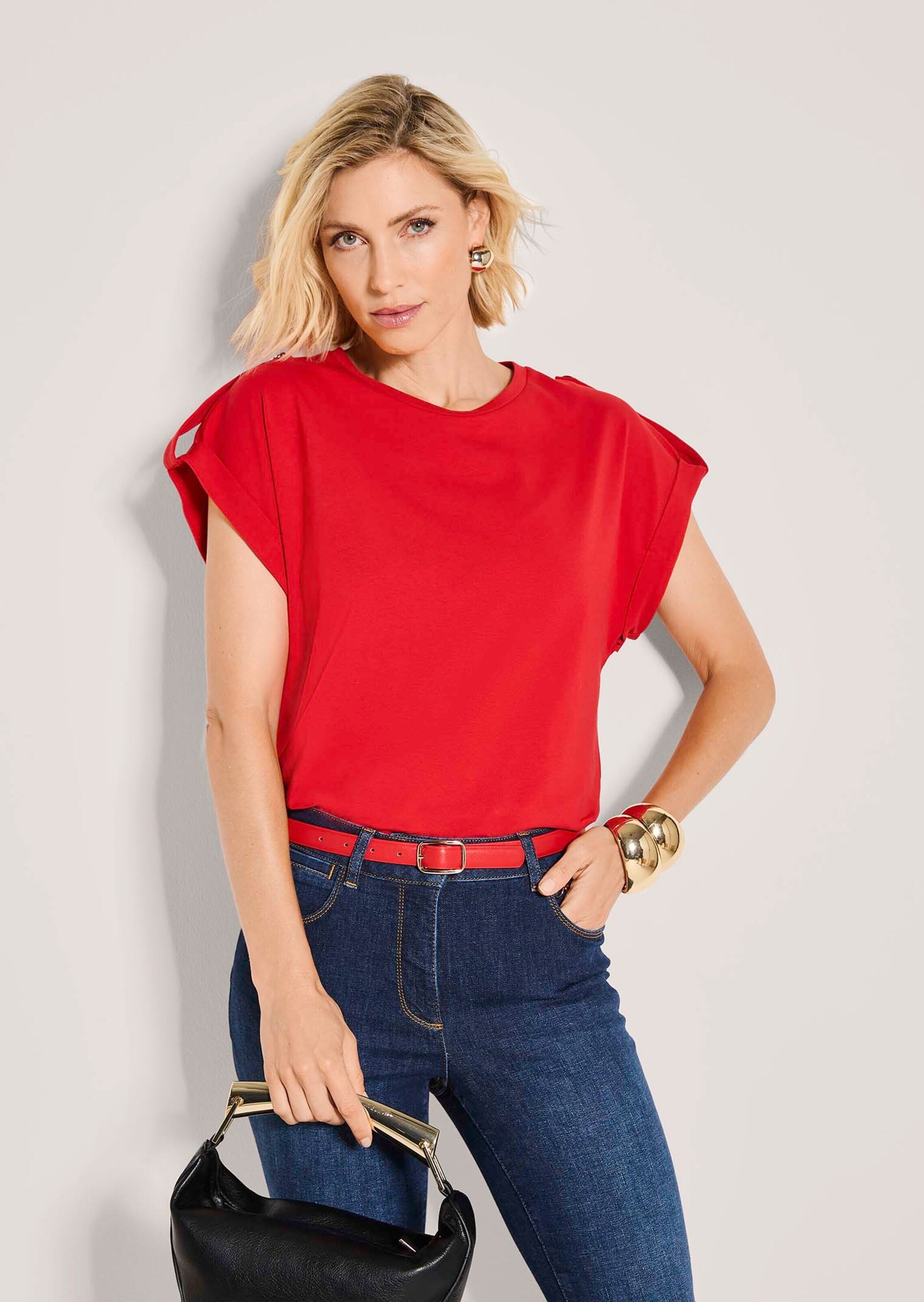 MADELEINE Kurzarmshirt »Shirt Basic Shirt mit Kurzarm, lockere Form« Dekorativer Riegel