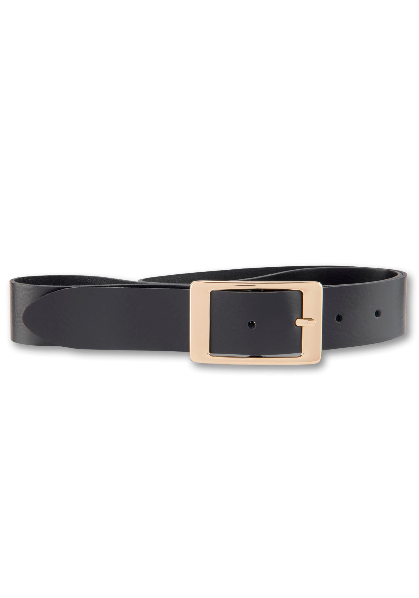 Bernd Götz Damen Ledergürtel mit goldener Rechteckschließe in schwarz, Größe 95