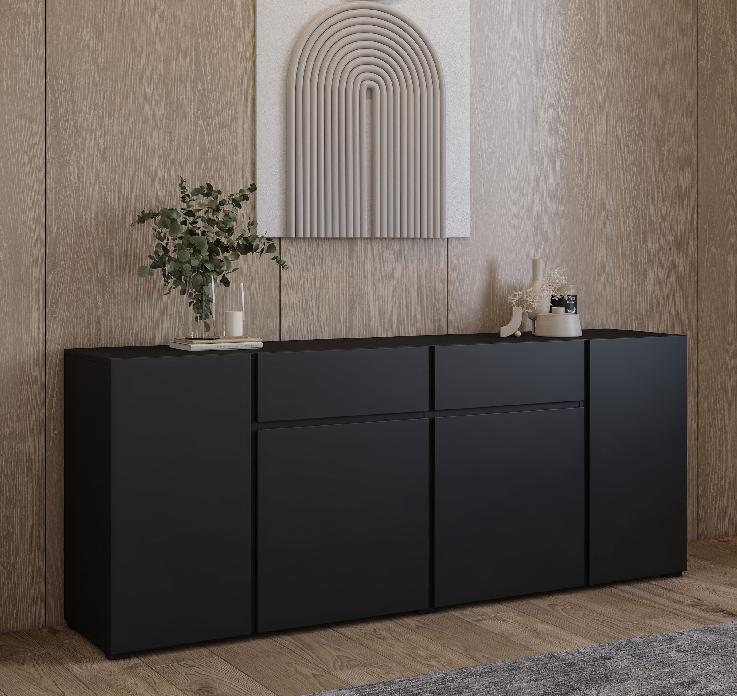 INOSIGN Kombikommode »Metric,Breite 195 cm, grifflose Kommode 4 Türen/2 Schubkästen«, Schubladenschrank mit viel Stauraum, Einlegeböden verstellbar
