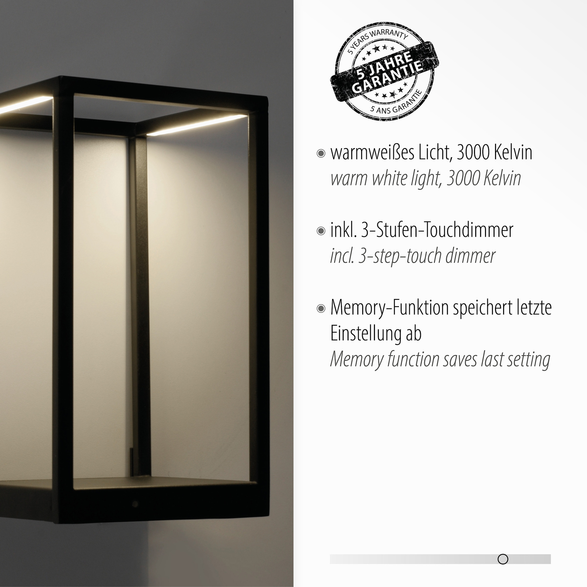 online of Wandleuchte LED 3-Stufen-Touchdimmer 3000 K, Style bestellen Places OTTO Regal »Cashel«, Wandlampe, 2 flammig-flammig, inkl. bei